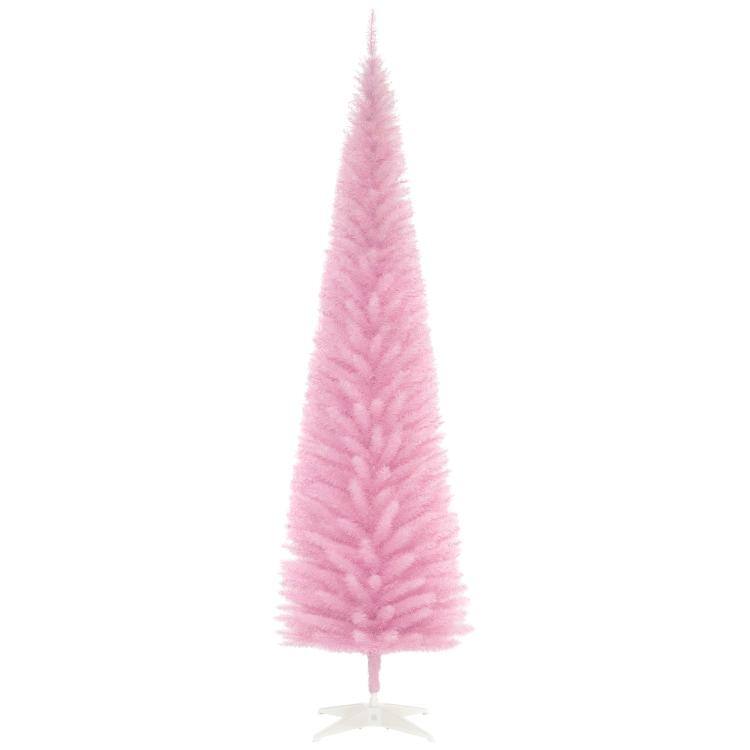 PULUZ - 7ft Unlit Pencil Artificial Christmas Tree with Realistic Branches and 499 Tips, Plastic Base - Pink