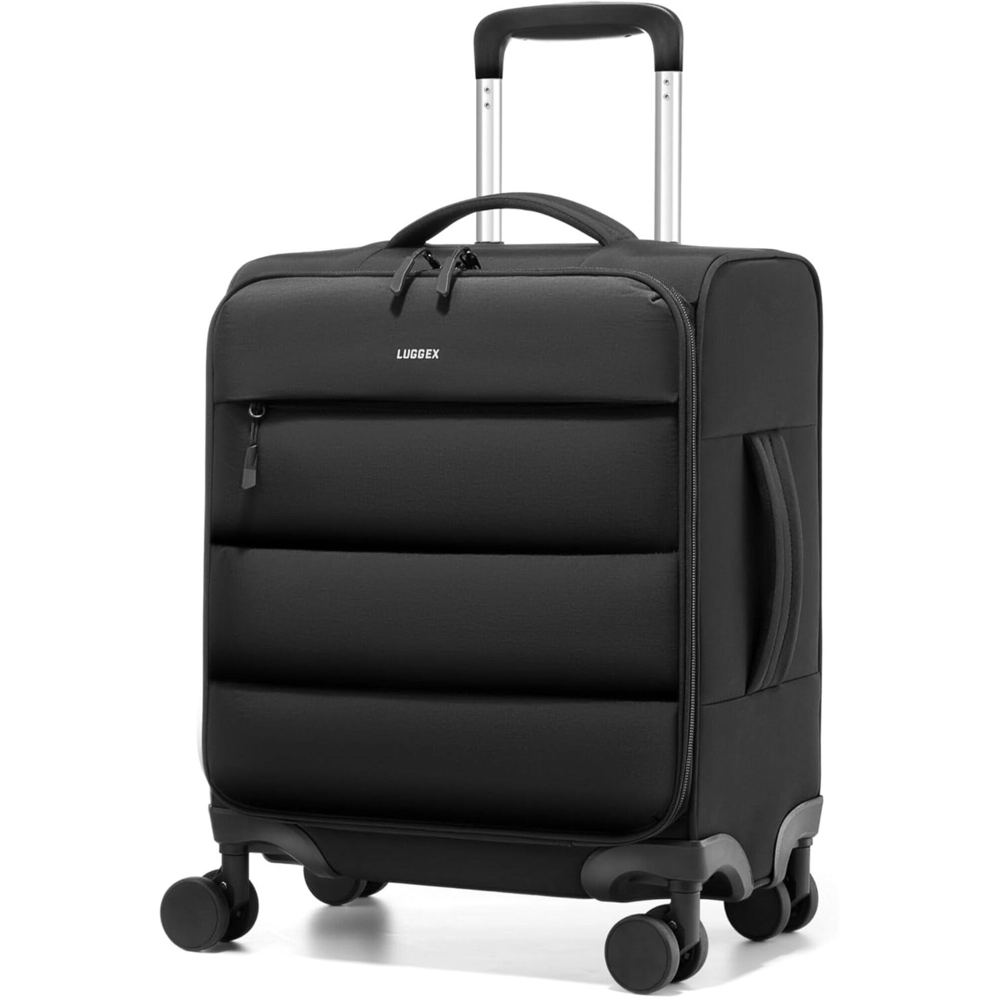 LUGGEX - Underseat Carry On Luggage with Spinner Wheels,Softside Lightweight Suitcase UDS-Pro - LX-UX - Black