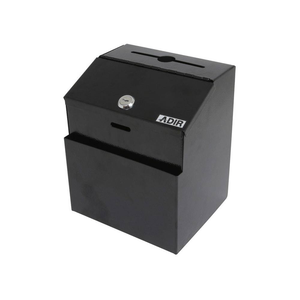 Front. AdirOffice - Safe Steel Wall Mount Suggestion Box with Cards and Keys - Black.