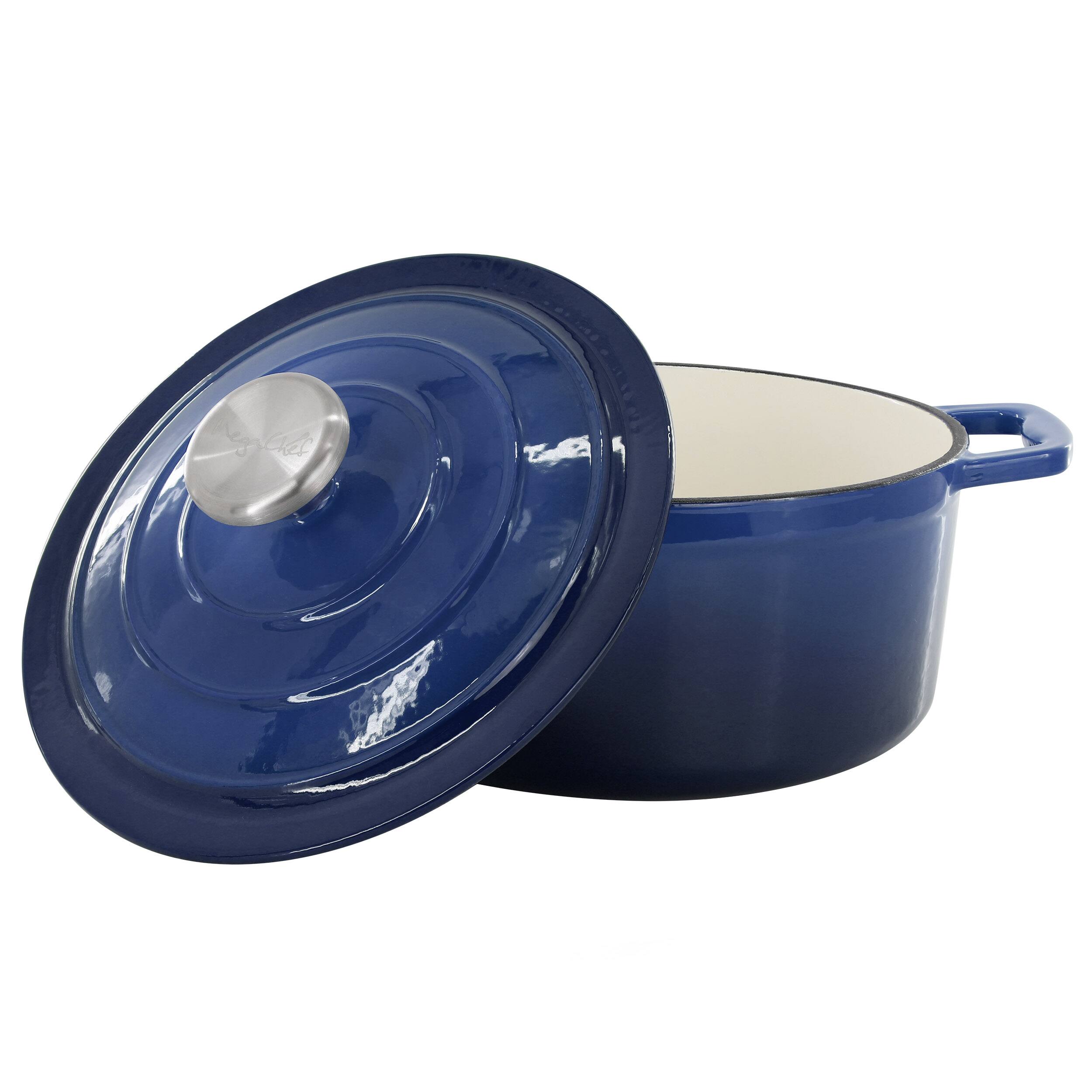 Alt View 7. Mega Chef - MegaChef 2.7 Quart Round Enameled Cast Iron Casserole in Gradient Dark Blue - Dark Blue.