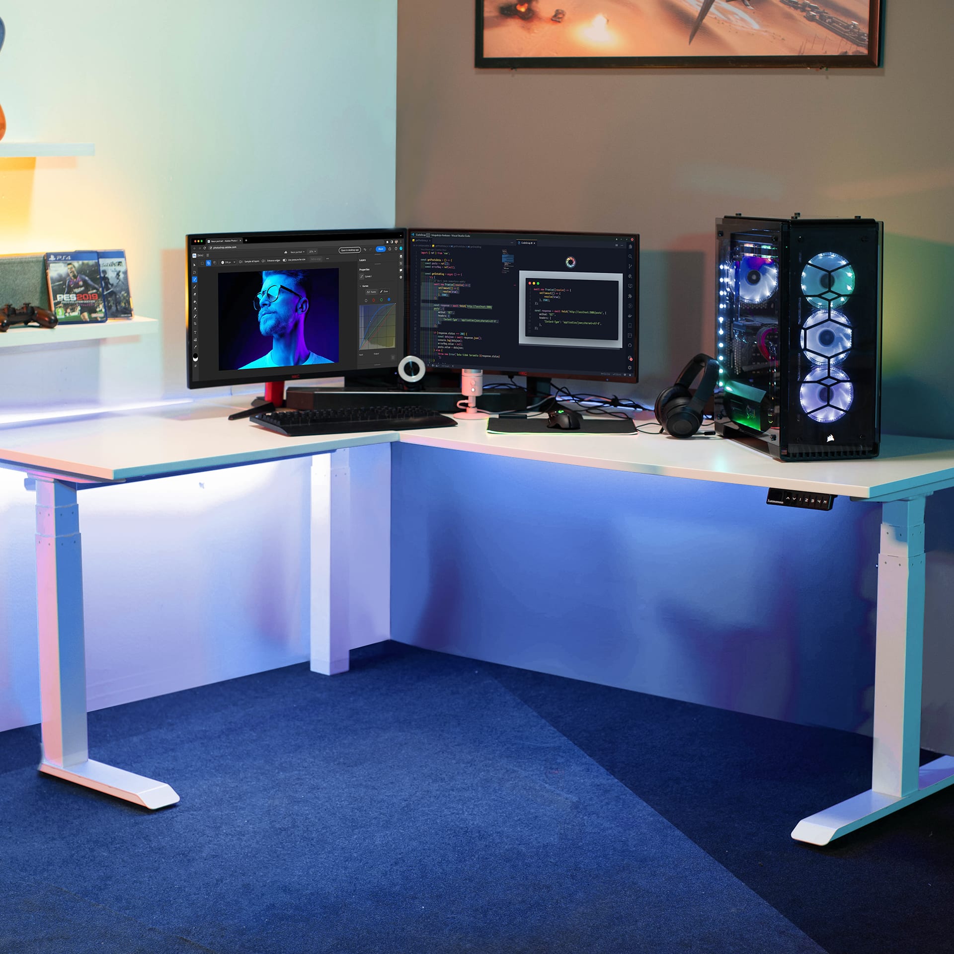 Autonomous Desk 2 L Shaped Standing Desk Triple Motor 77 x 64