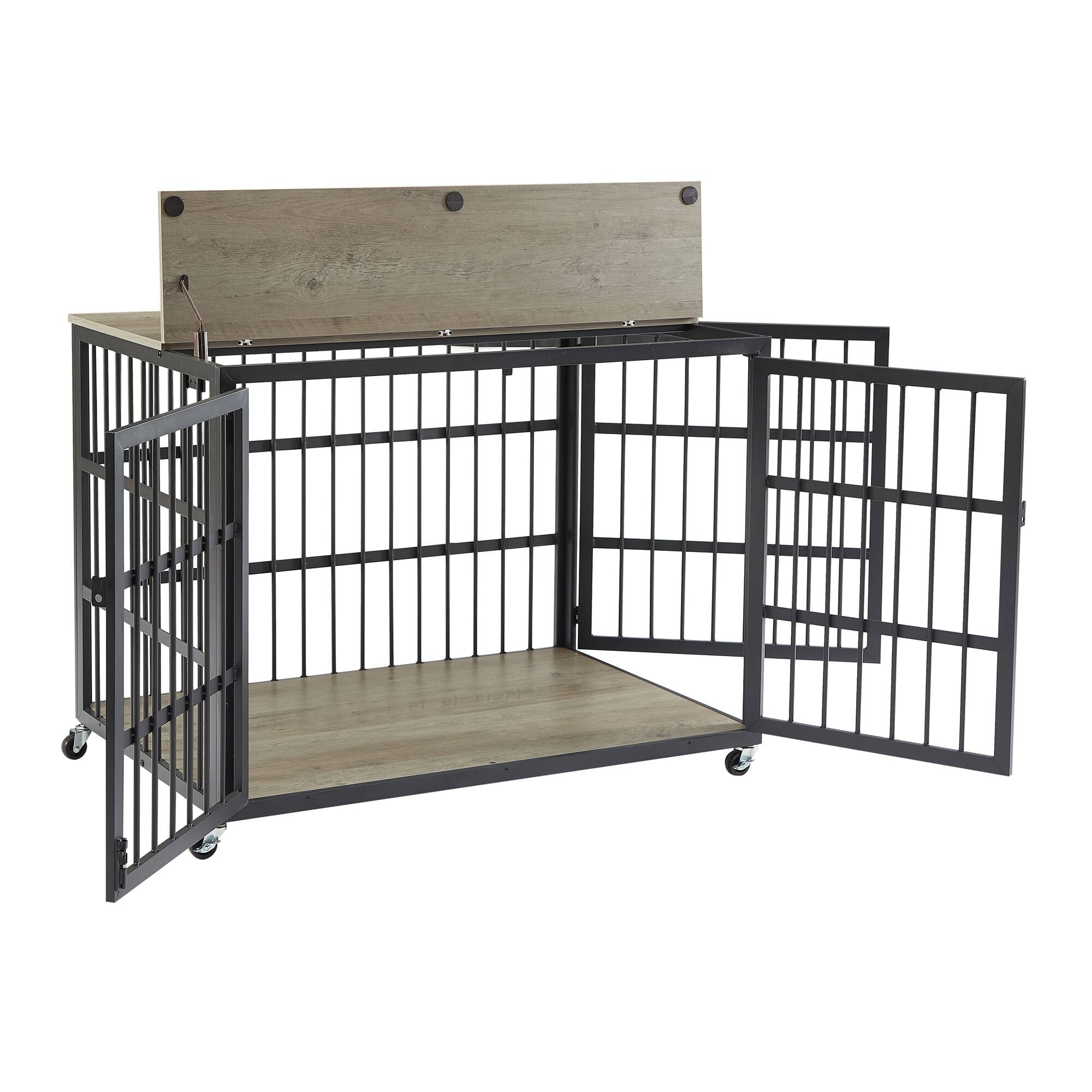Left. Pefilos - 43" Heavy Duty Dog Crate for Small Dogs, Furniture Style Dog House with Wheels, Dog Cage with Side Openings.