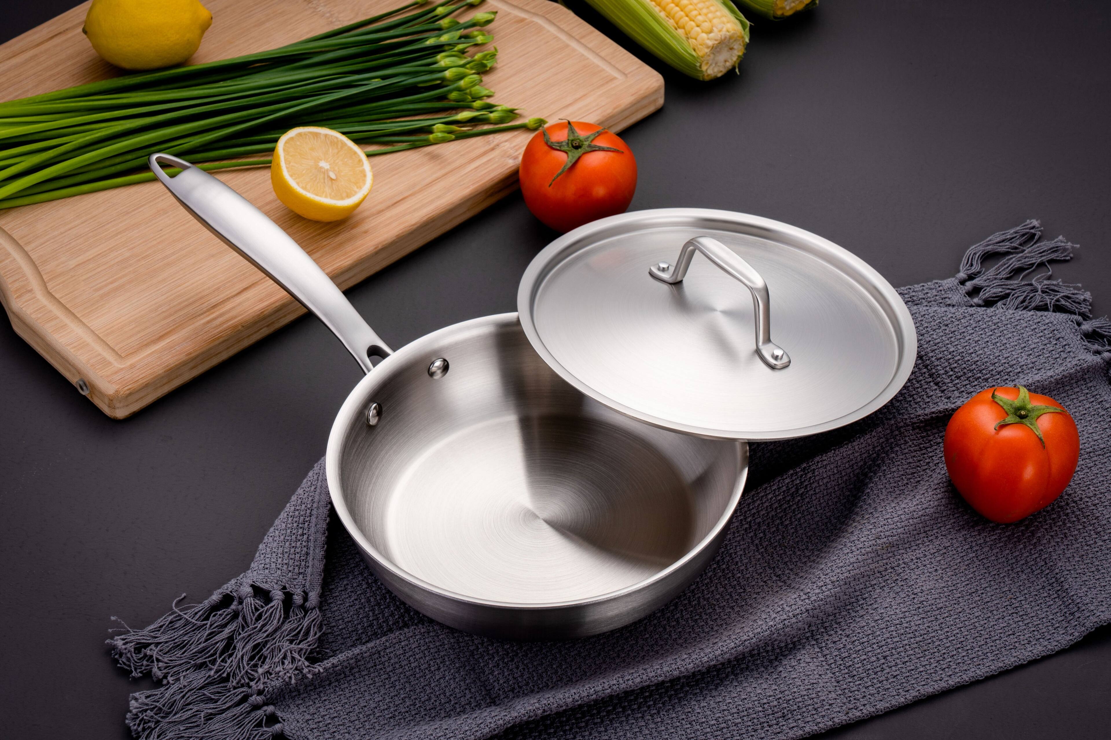 Fortune Candy - 8-Inch Fry Pan with Lid, 3-ply Skillet, 18/8 Stainless Steel, Dishwasher Safe, Induction Ready - Silver - Thumbnail 2