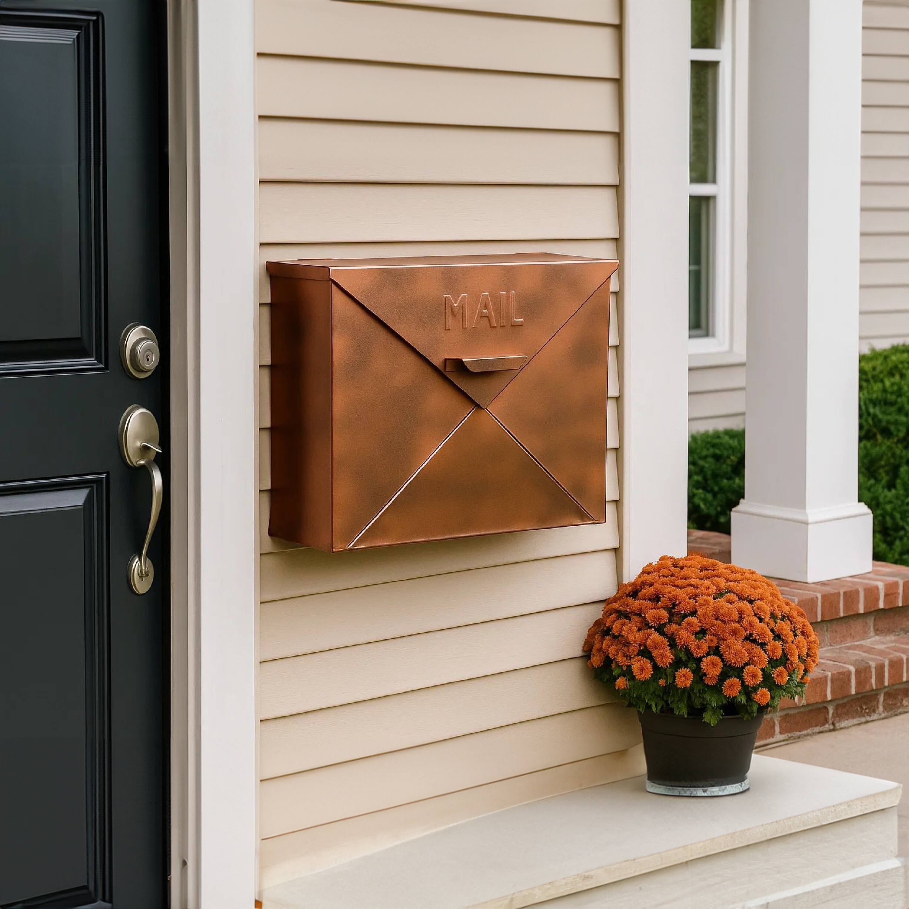 Alt View 8. Manhattan Lane - Envelope Shaped Wall Mount Metal Mail Box - Brown.