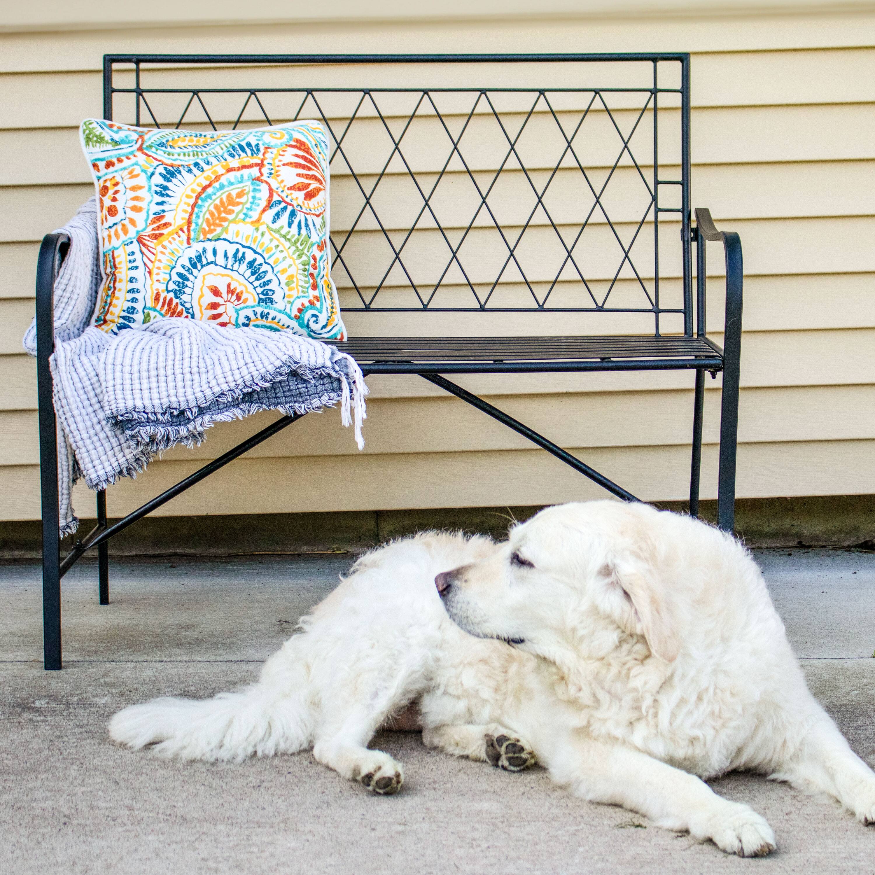 Alt View 4. Sunnydaze - 2-Person Argyle Diamond Iron Outdoor Garden Bench - Black.