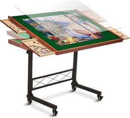 JoyBerri - Puzzle Table for 1500 Piece Puzzles Adjustable Puzzle Board with Drawers Cover and Bonus Puzzle - Green
