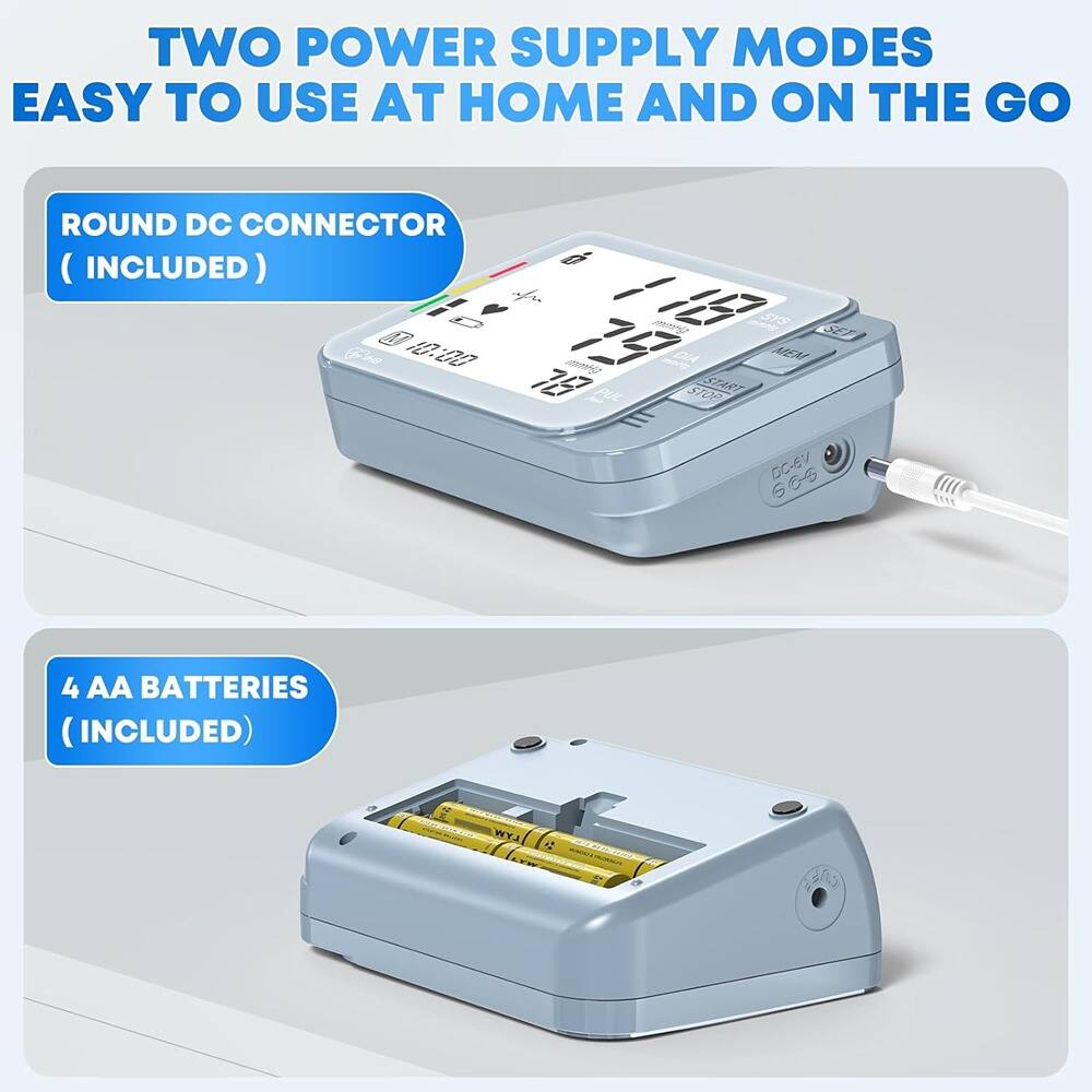 TWO POWER SUPPLY MODES  
EASY TO USE AT HOME AND ON THE GO  

ROUND DC CONNECTOR  
(INCLUDED)  

4 AA BATTERIES  
(INCLUDED)