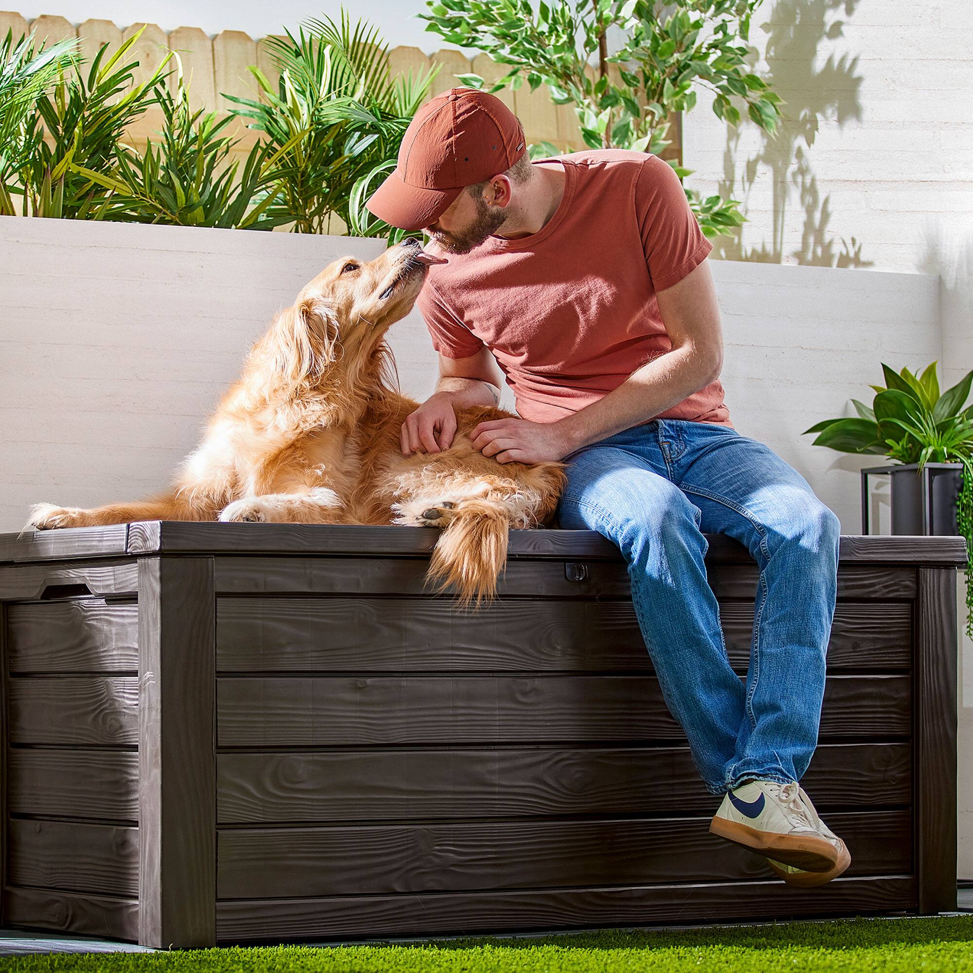 Alt View 7. Keter - Keter Westwood Outdoor 150 Gal Deck Storage Box for Yard Tools, Brown (2 Pack) - Brown.