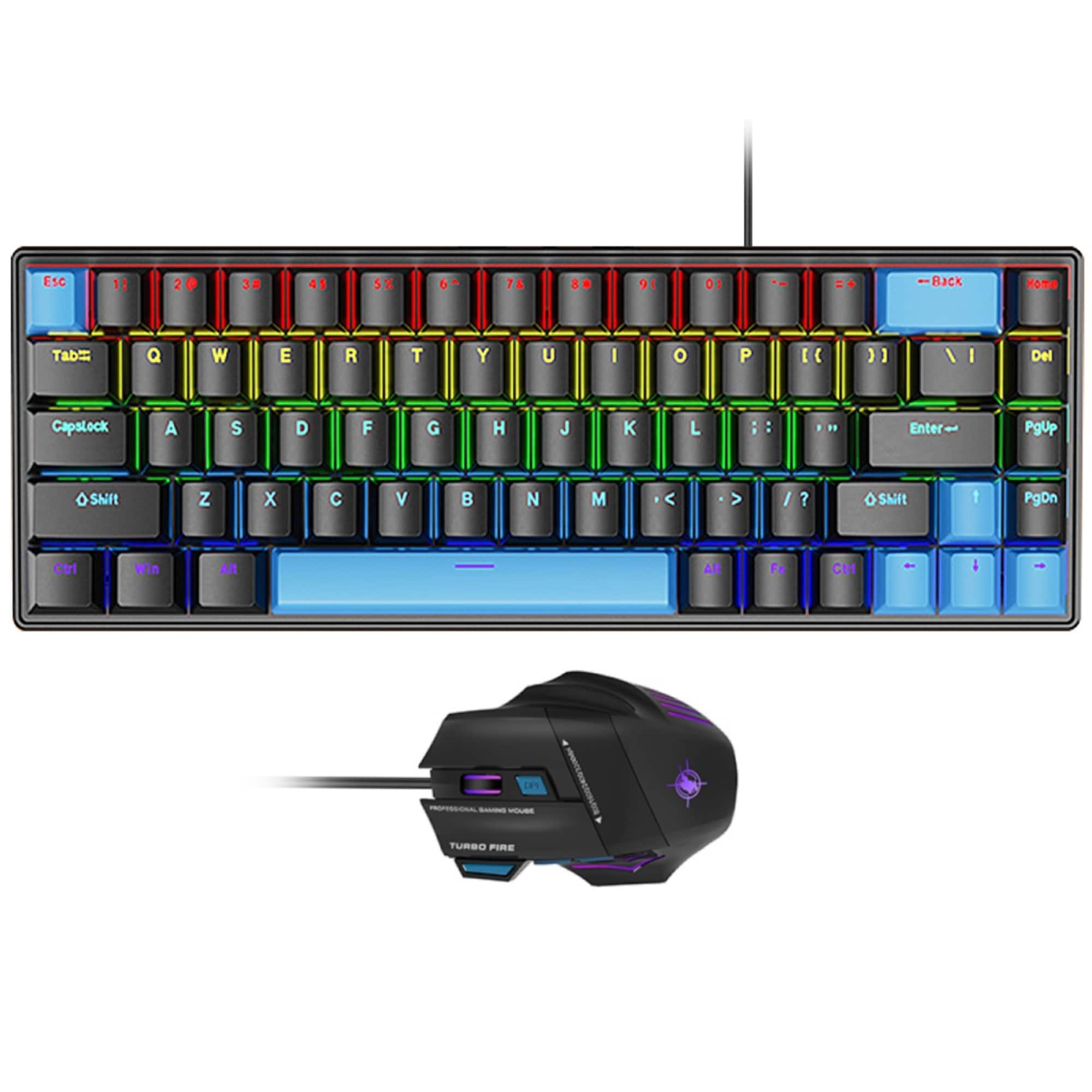 Sahara - Wired Gaming Keyboard & Mouse Combo | 68 Keys | Anti-Ghosting Multi-Key | 7-RGB Backlights - Black/Blue