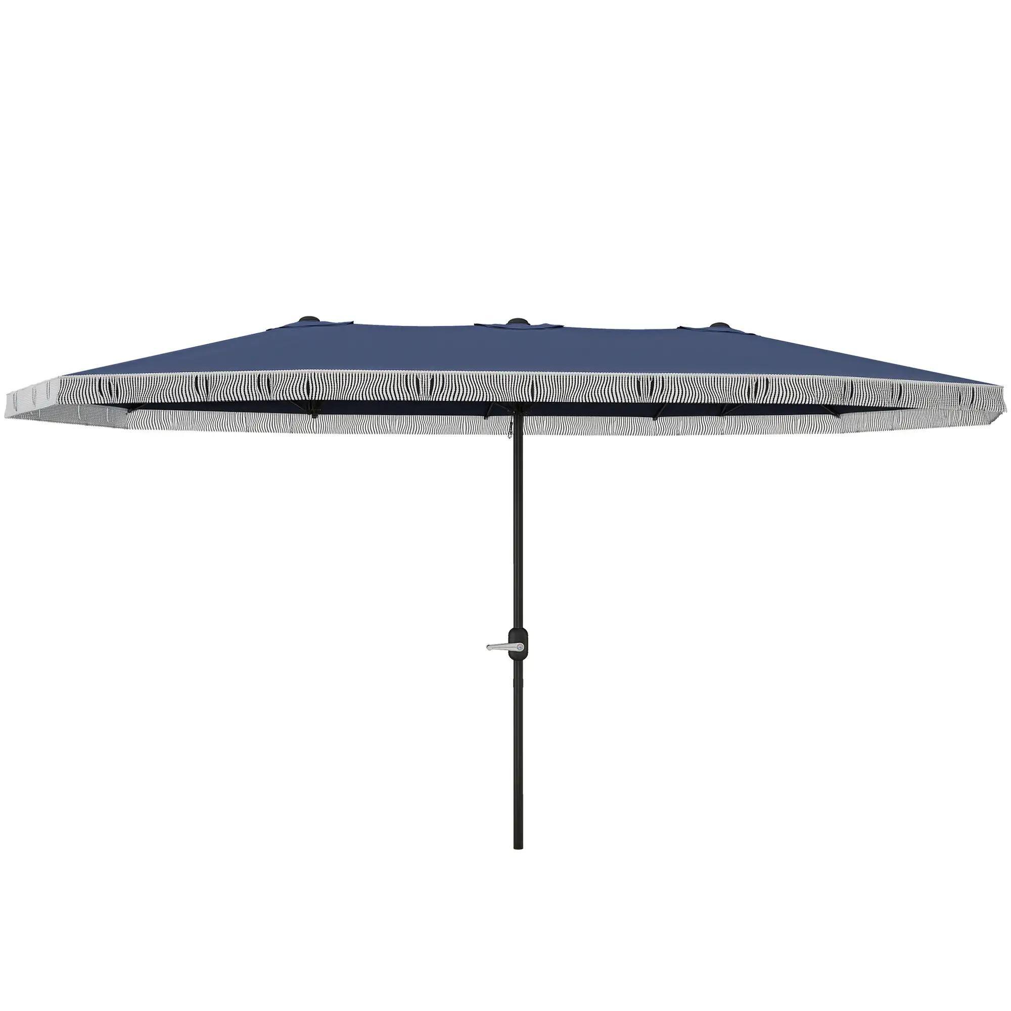 Alt View 7. Spaco - Spaco 15Ft Rectangular Patio Umbrella, UPF30 Plus Fringe Shade with Crank - Blue.