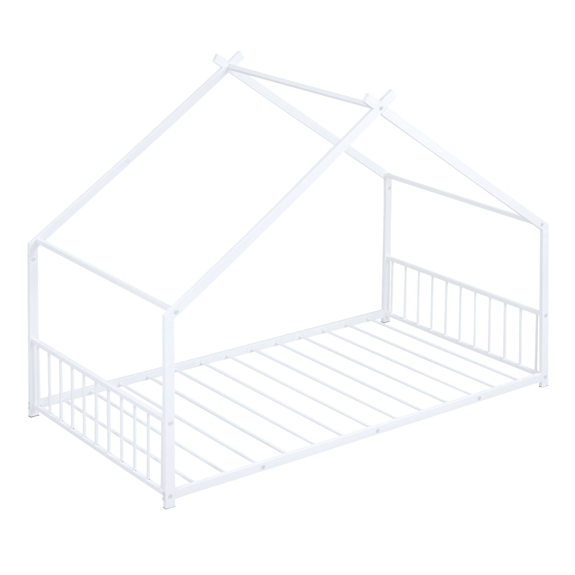 Alt View 2. GOODSILO - Twin Size Metal House Frame Bed with Playful Roof Design for Children's Bedroom and Play Area - White.