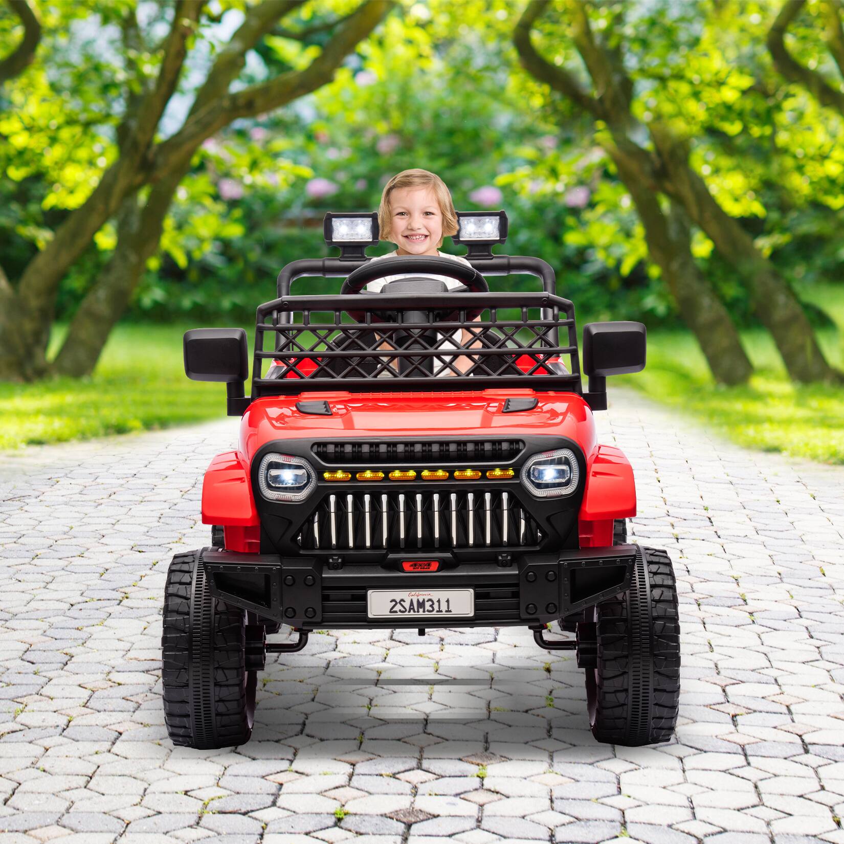 Alt View 2. GAOMON - 12V Kids Ride On Truck Electric Vehicle for Toddlers with Remote Control, 4-Wheel Suspension, LED Lights, and Music - Bright Red.