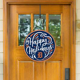 Evergreen Enterprises - Detroit Tigers 18" Happy Holidays Wooden Round Door Sign - Multicolor