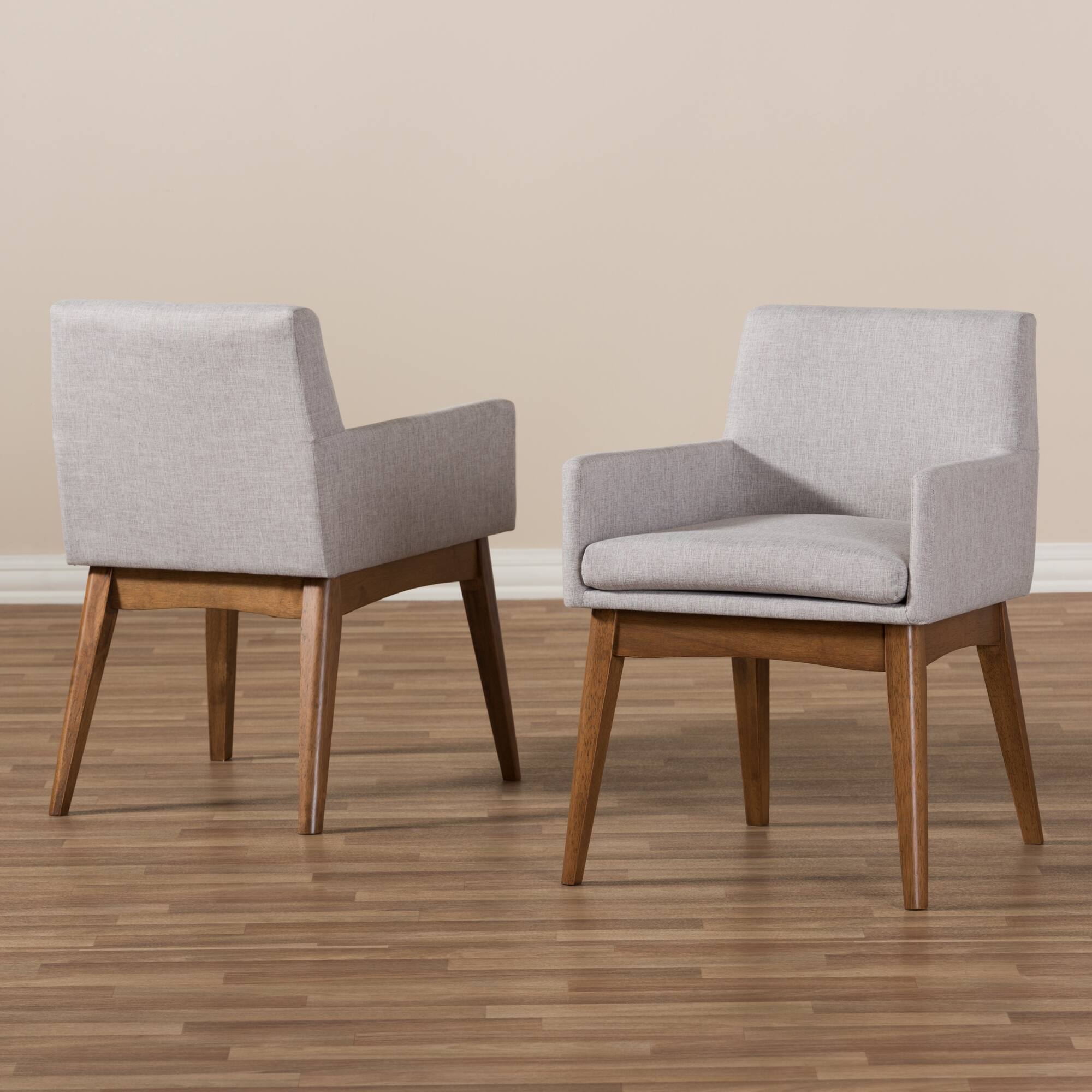 Alt View 2. Baxton Studio - Set of 2 Nexus Mid-Century Modern Walnut Wood Finishing Greyish Fabric Dining Armchairs - Greyish Beige/"Walnut" Brown.