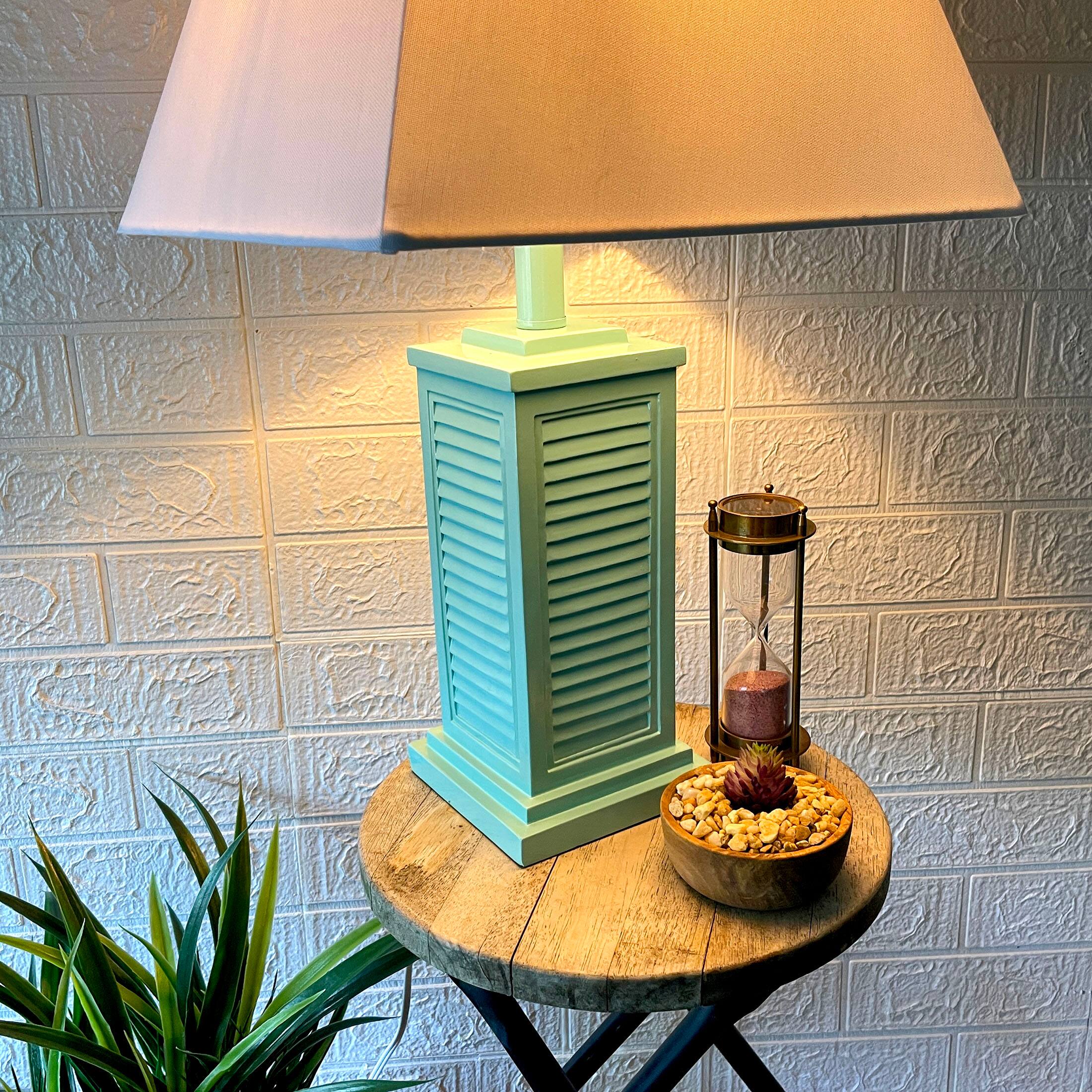 Alt View 3. Things2Die4 - Seafoam Green Shutter Table Lamp 24in Glossy Base 120V 60W Coastal Decor - Green.
