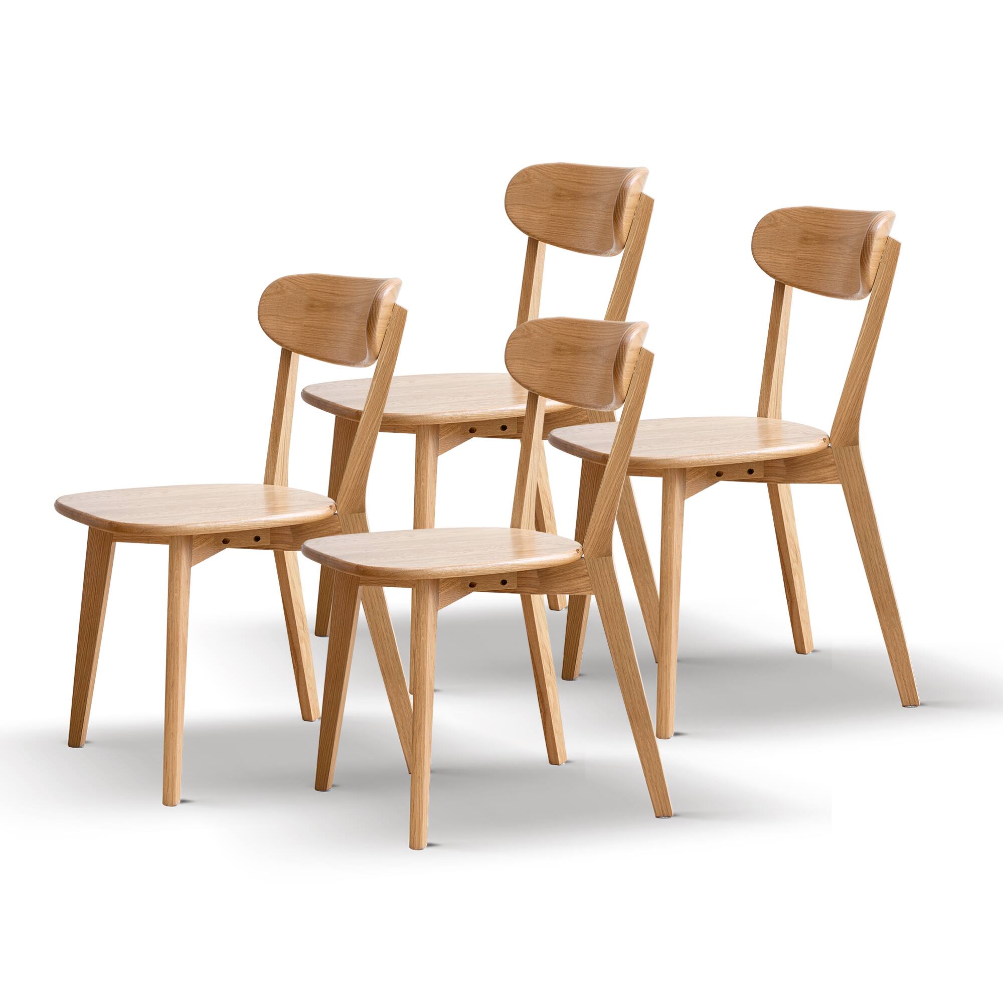 Tiramisubest - Natural Dining Chair Set of 4 - Solid Wood, FAS Grade, Simple Design - Oak