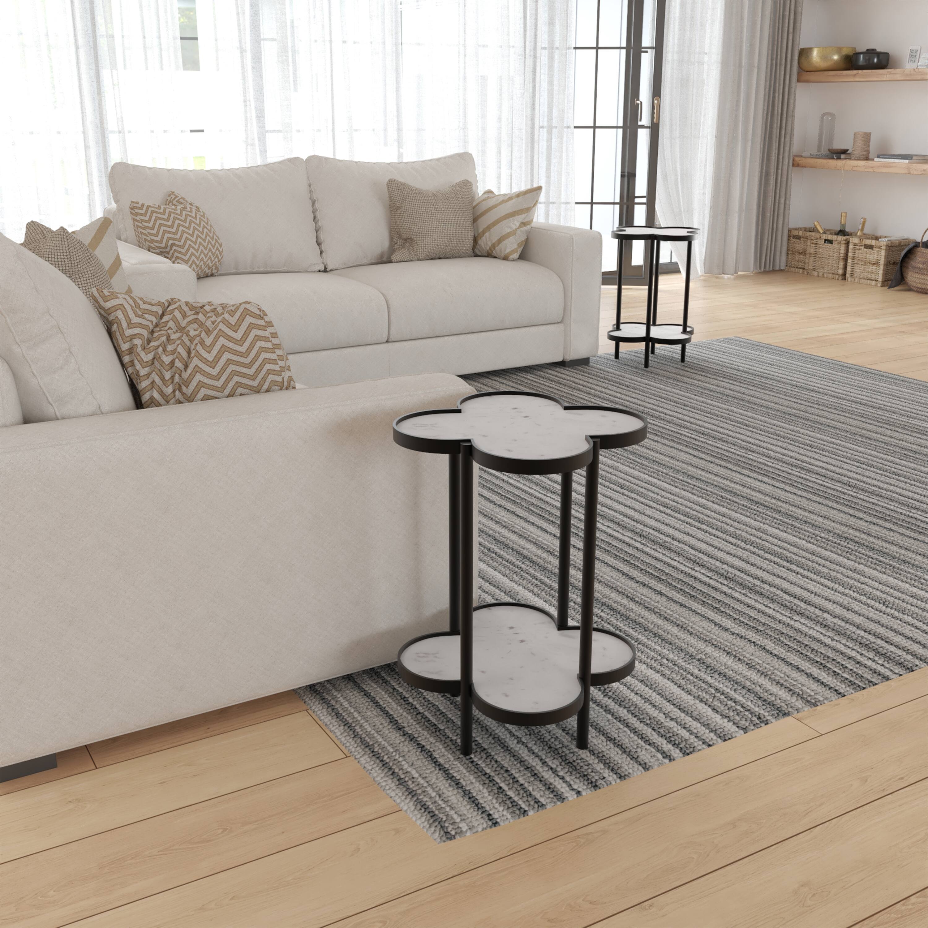 Alt View 10. Manhattan Lane - Chloe Side End Table, White Genuine Marble Clover Shape Top With Black Iron Frame - Black, White.