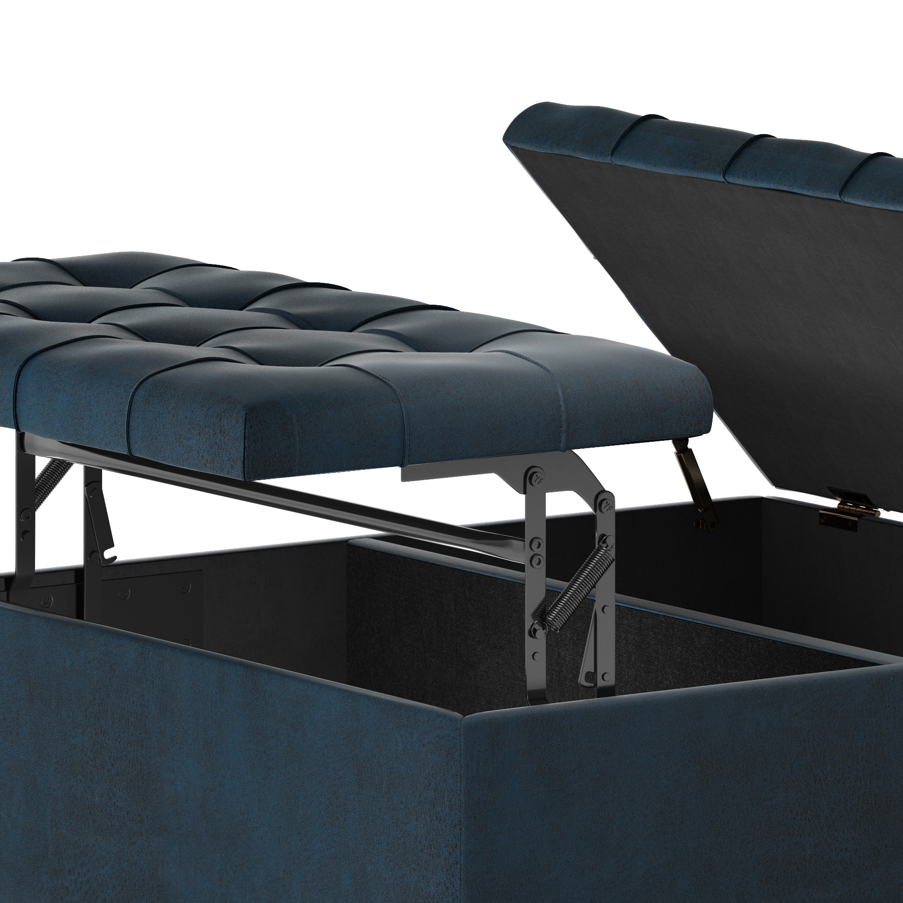 Alt View 13. Simpli Home - Harrison 36 inch Wide Transitional Square Coffee Table Storage Ottoman in Distressed Dark Blue Faux Leather - Distressed Dark Blue.