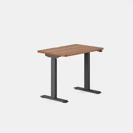 Front. Branch Furniture - Duo Standing Desk – Adjustable Desk with 20” Range, OLED Control Panel, Frameless Design & Compact Footprint - Walnut / Charcoal.