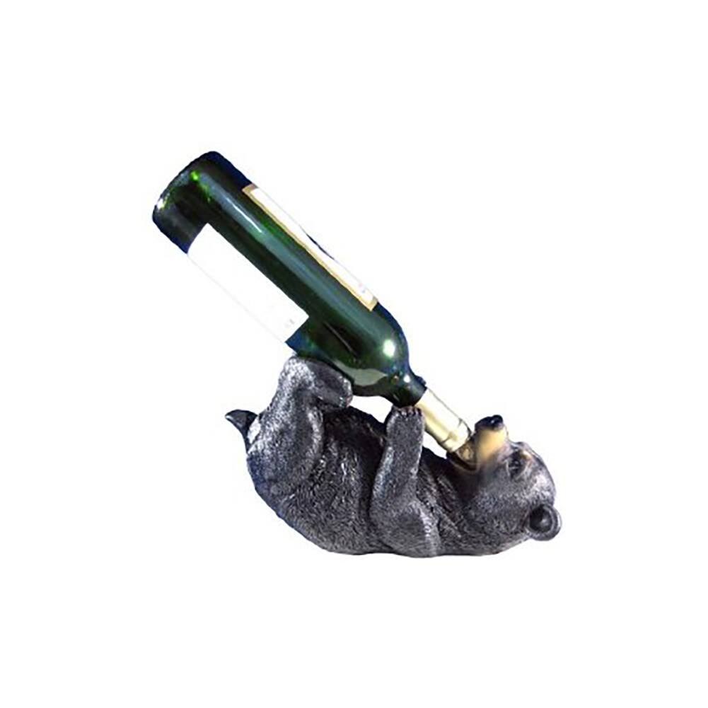 Alt View 1. Zeckos - Playful Bear Cub Wine Bottle Holder Kitchen Decor - Black.