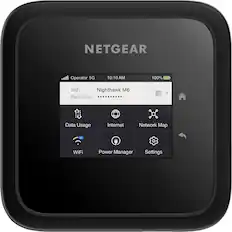 Left. NETGEAR - Nighthawk M6 5G WiFi 6 Hotspot - Black.