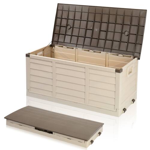 Winado - Storage Deck Box 75 GAL Portable Folding Fast Installation for In/Outdoor with Wheels - Brown