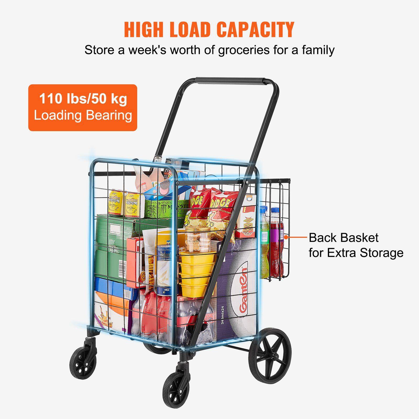 HIGH LOAD CAPACITY  
Store a week's worth of groceries for a family  

110 lbs/50 kg Loading Bearing  

Back Basket for Extra Storage