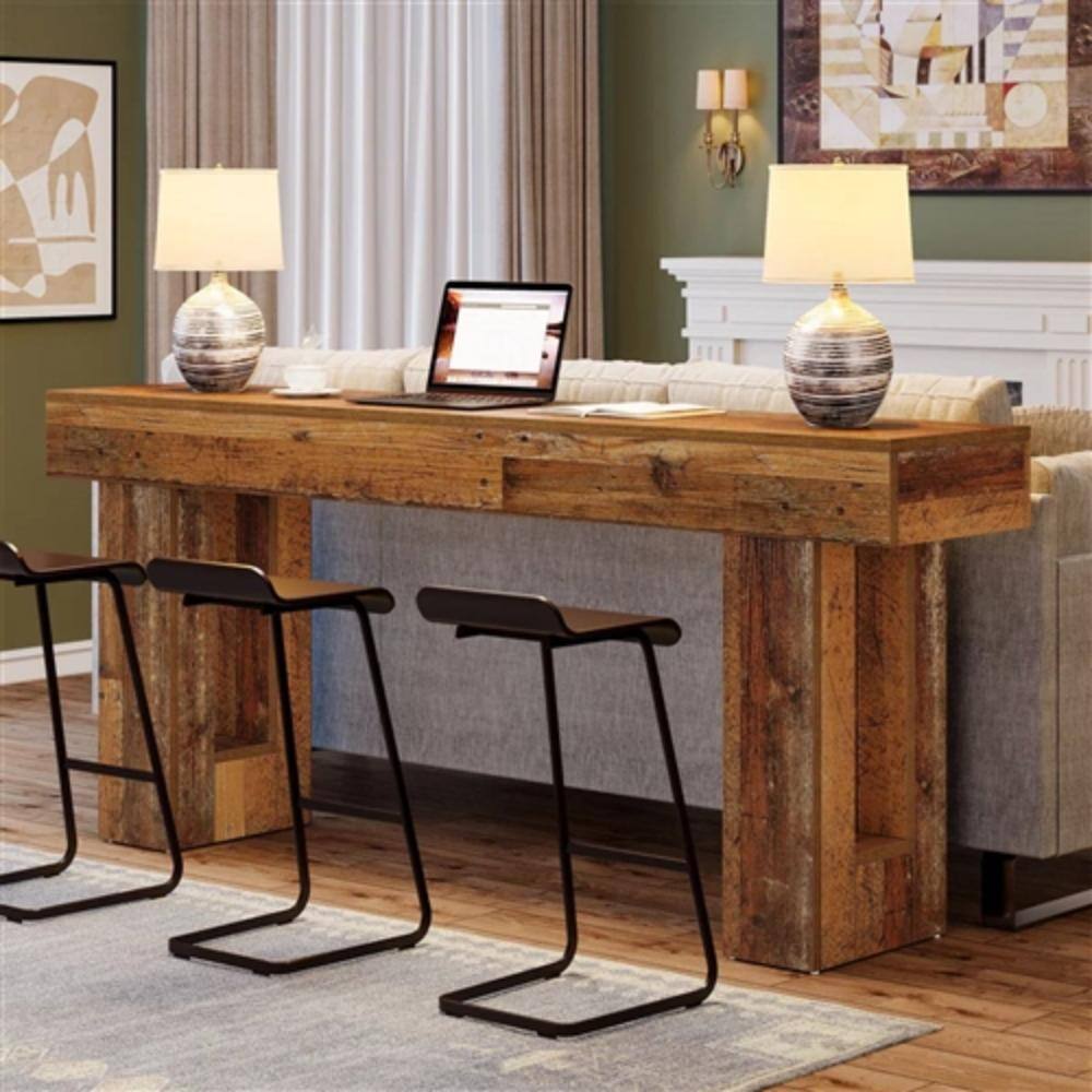 Alt View 1. Hivvago - Modern Farmhouse 63-inch Entryway Console Sofa Table in Distressed Wood Finish - Rustic Brown.
