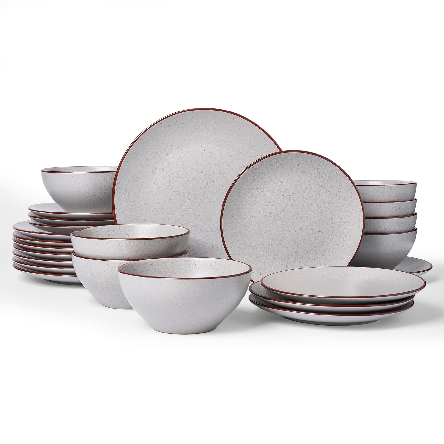 Hirose Alice - Venus Plates And Sets Stoneware Speckled Dinnerware Dishes Set For 4 Microwave Dishwasher Safe Matte Dark d - Light Grey Set(24pcs)
