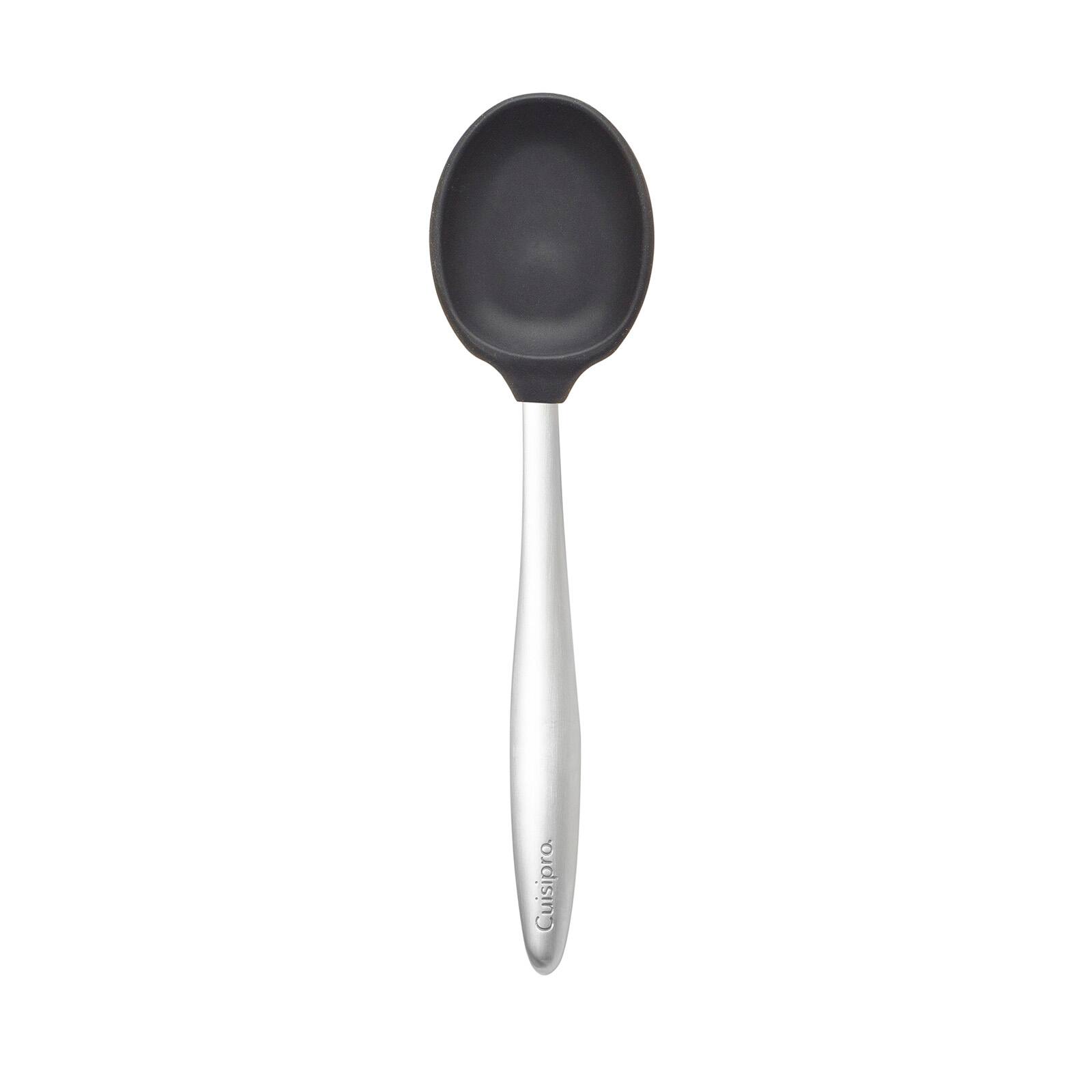Front. Cuisipro - 8-Inch Silicone Piccolo Solid Spoon, Black - Black.