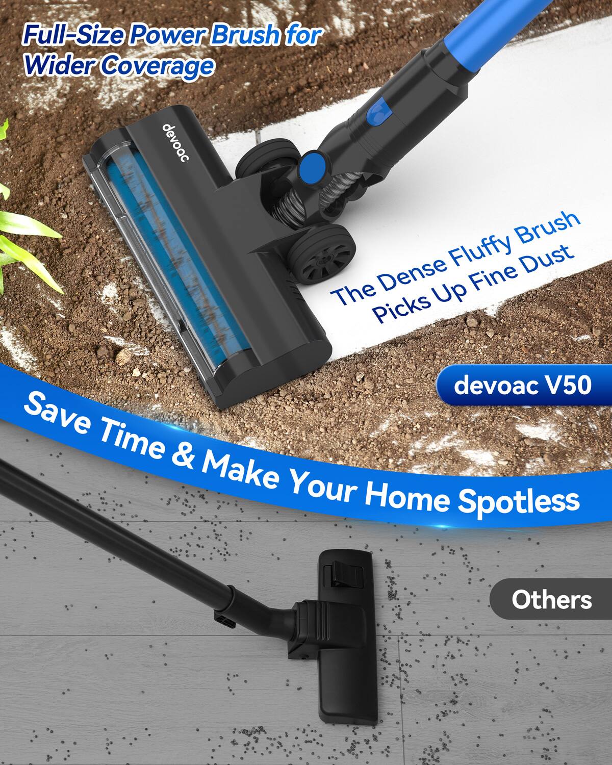 Full-Size Power Brush for Wider Coverage

The Dense Fluffy Brush Picks Up Fine Dust

Save Time & Make Your Home Spotless

devoac V50

Others
