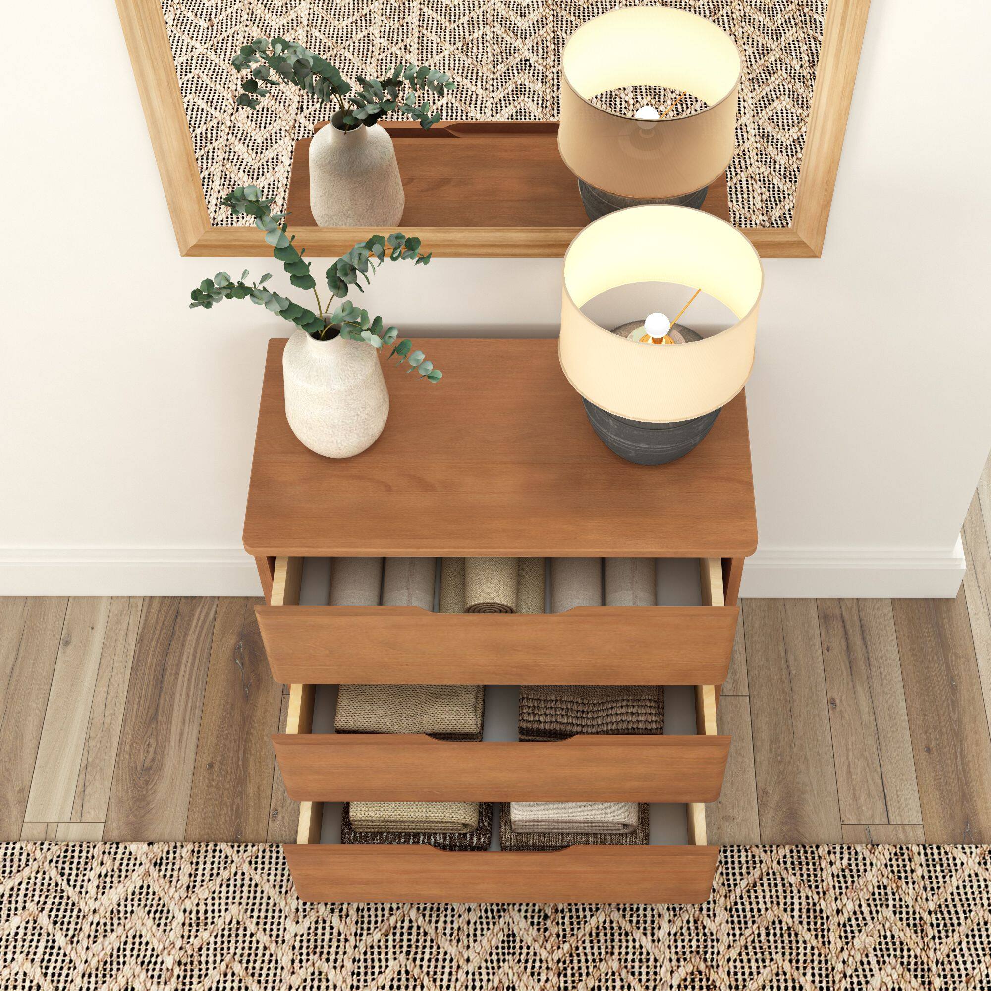 Alt View 7. Plank+Beam - Plank+Beam Modern Farmhouse 3 Drawer Dresser, Pecan Wirebrush - Pecan Dip.