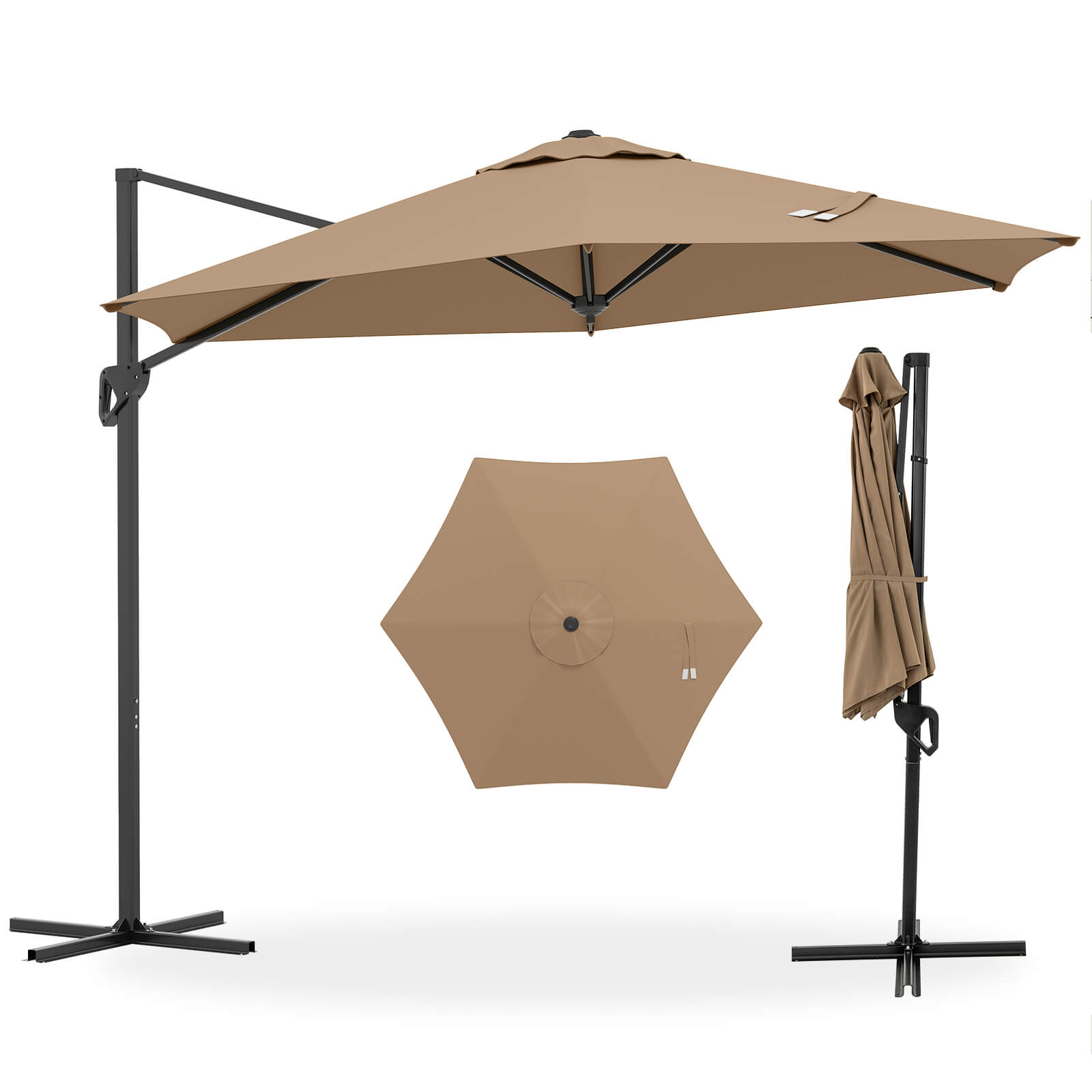 Alt View 9. Costway - Costway 9 FT Cantilever Patio Umbrella Offset Hanging Umbrella with Vented Top for Poolside - Brown.