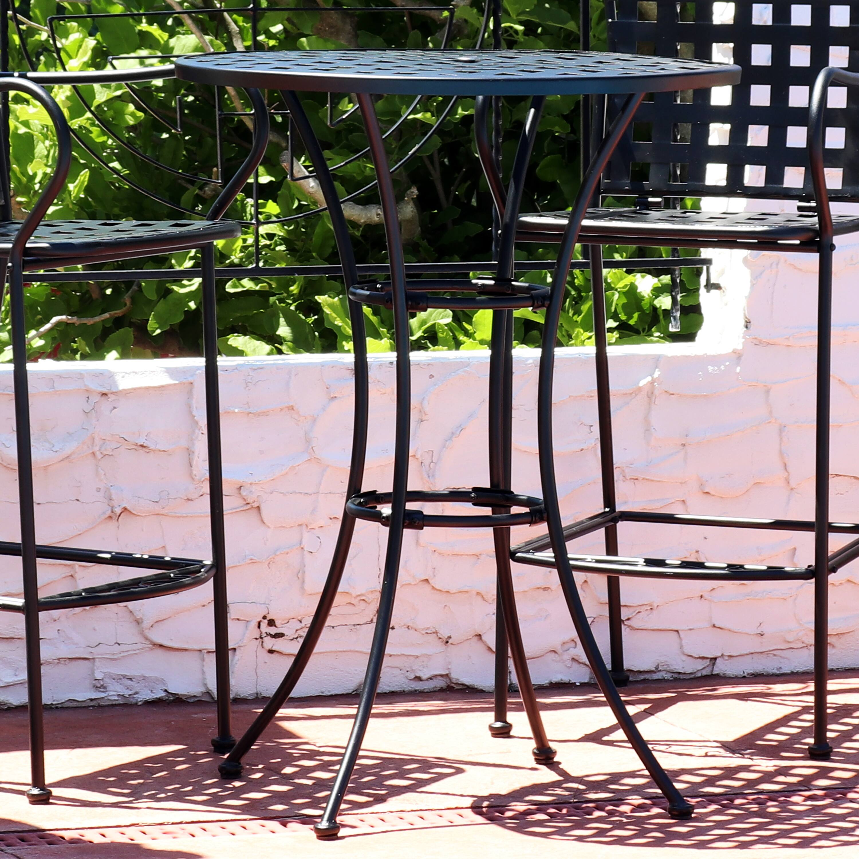 Alt View 3. Sunnydaze - 30 in Elegant Wrought Iron Round Patio Bar-Height Table - Black.