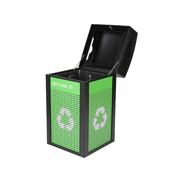 Back. Alpine Industries - 40 Gallon Steel Outdoor Commercial Recycling Trash Can with Dome Lid - Green - Mixed Opening Lid.