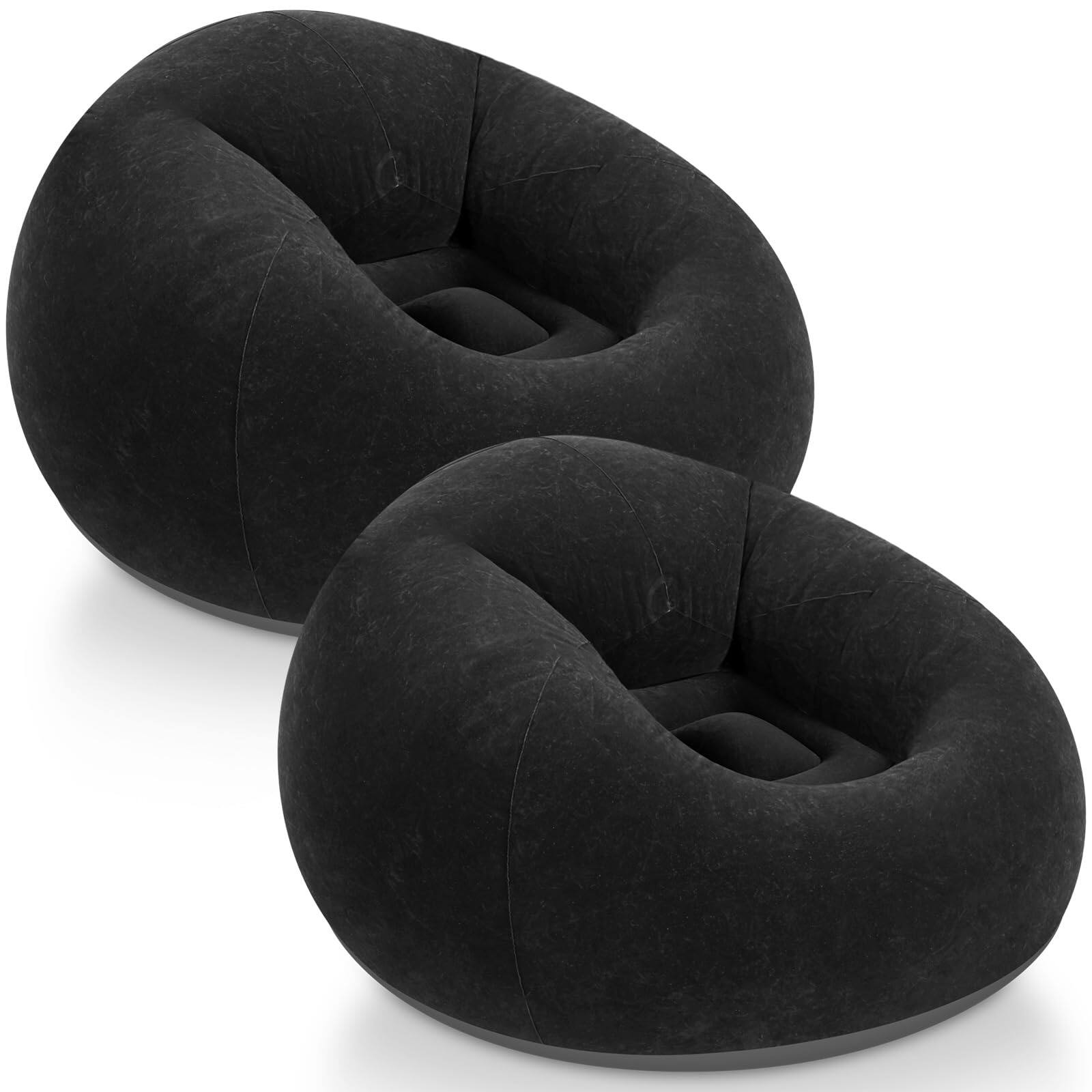 Front. Fabibe - Realspring Inflatable Bean Bag Chairs Outdoor Blow up Camping Chairs Inflatable Lazy Sofa Folding Portable Bean Bag Loun - Black 2.