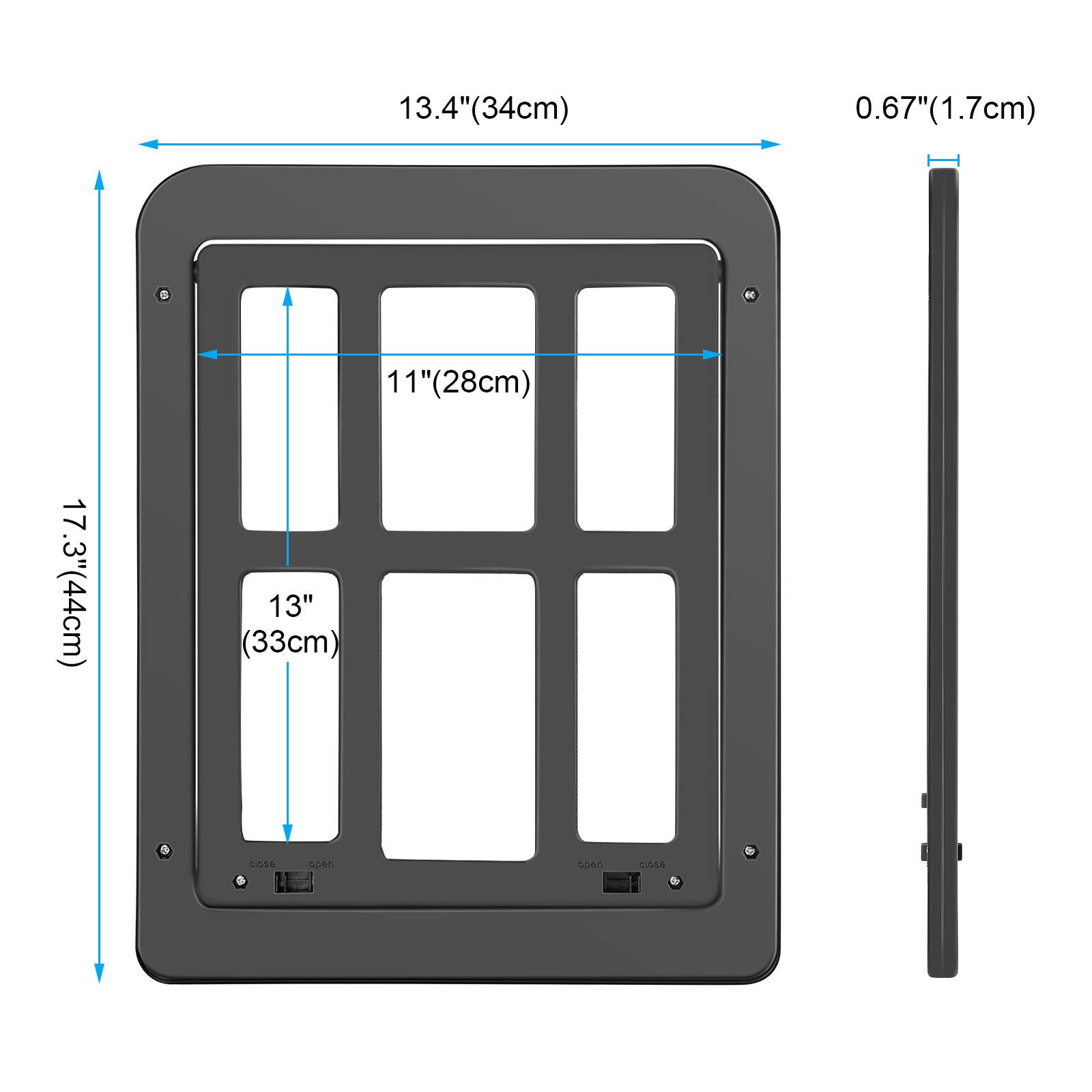 13.4" (34cm)  
11" (28cm)  
13" (33cm)  
17.3" (44cm)  
0.67" (1.7cm)  
CIGEO  
2 spes open close