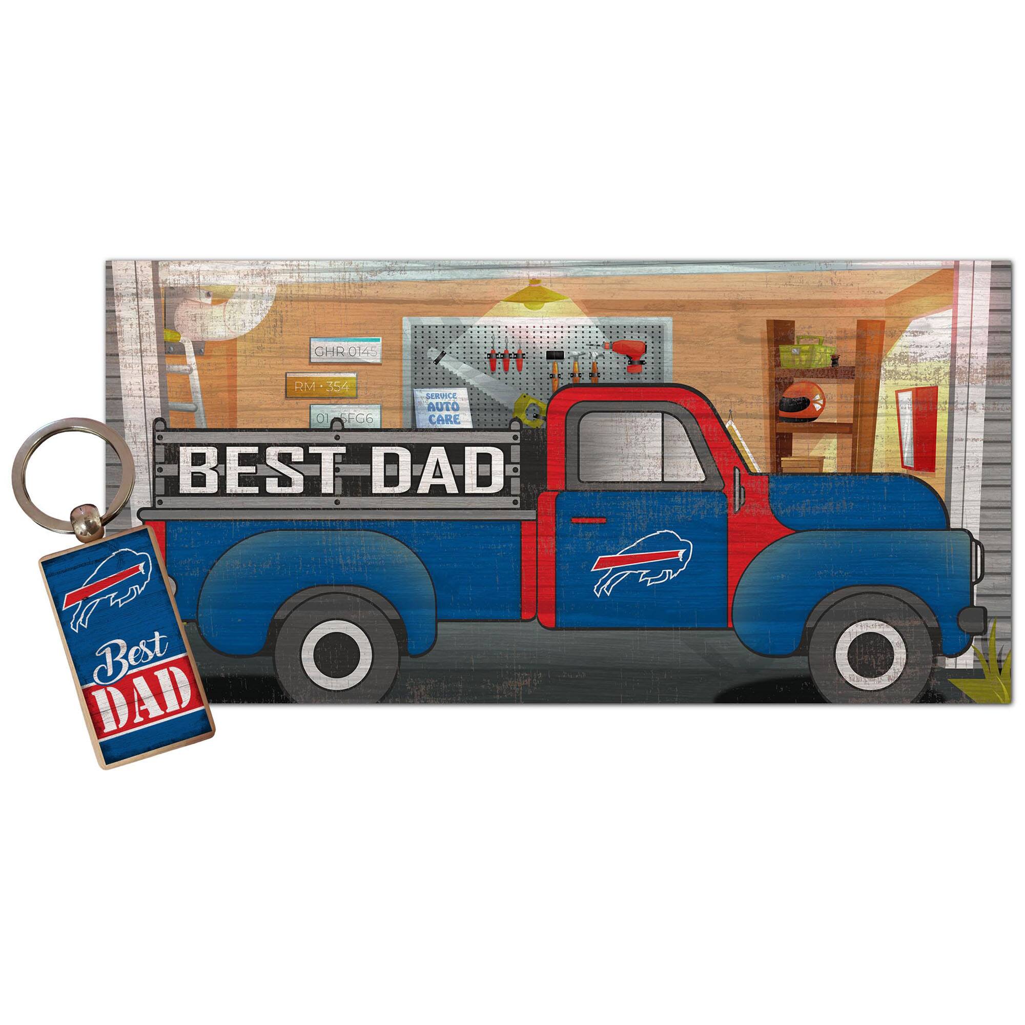 Buffalo Bills 6'' x 12'' Best Dad Truck Sign & Key Chain Bundle