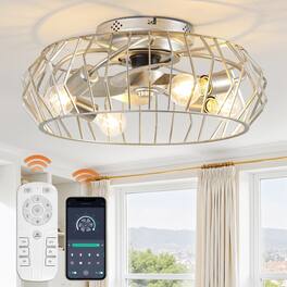 Parrot Uncle - 19.7 in. Propeller Caged Smart Ceiling Fan with Remote and APP Control - Antique Silver