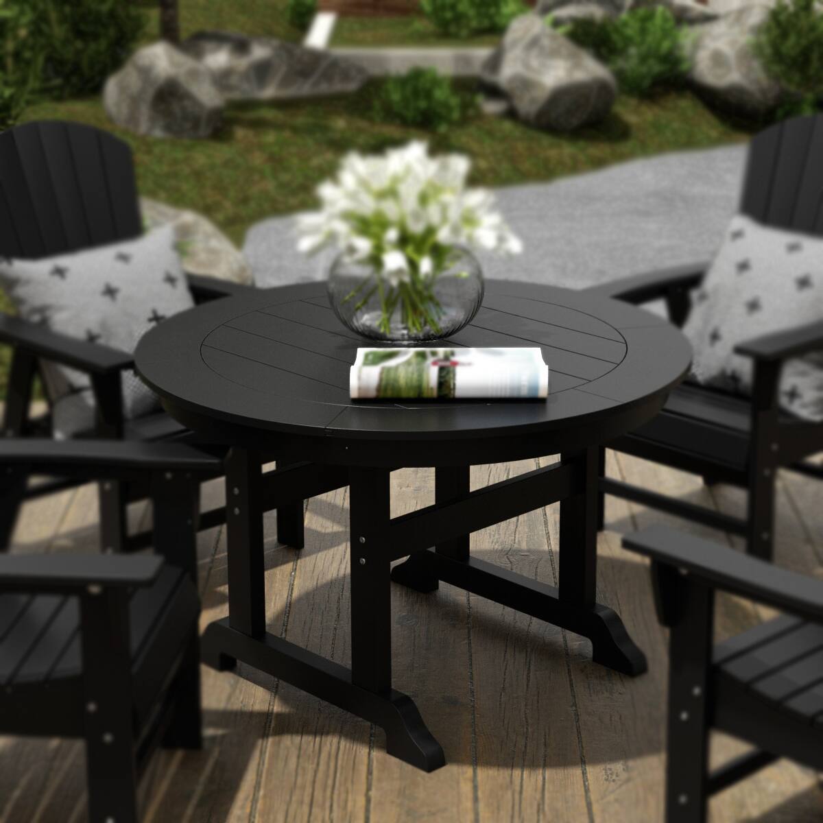 Angle. WestinTrends - WestinTrends Malibu 47" Outdoor Patio Round Dining Table - Black.