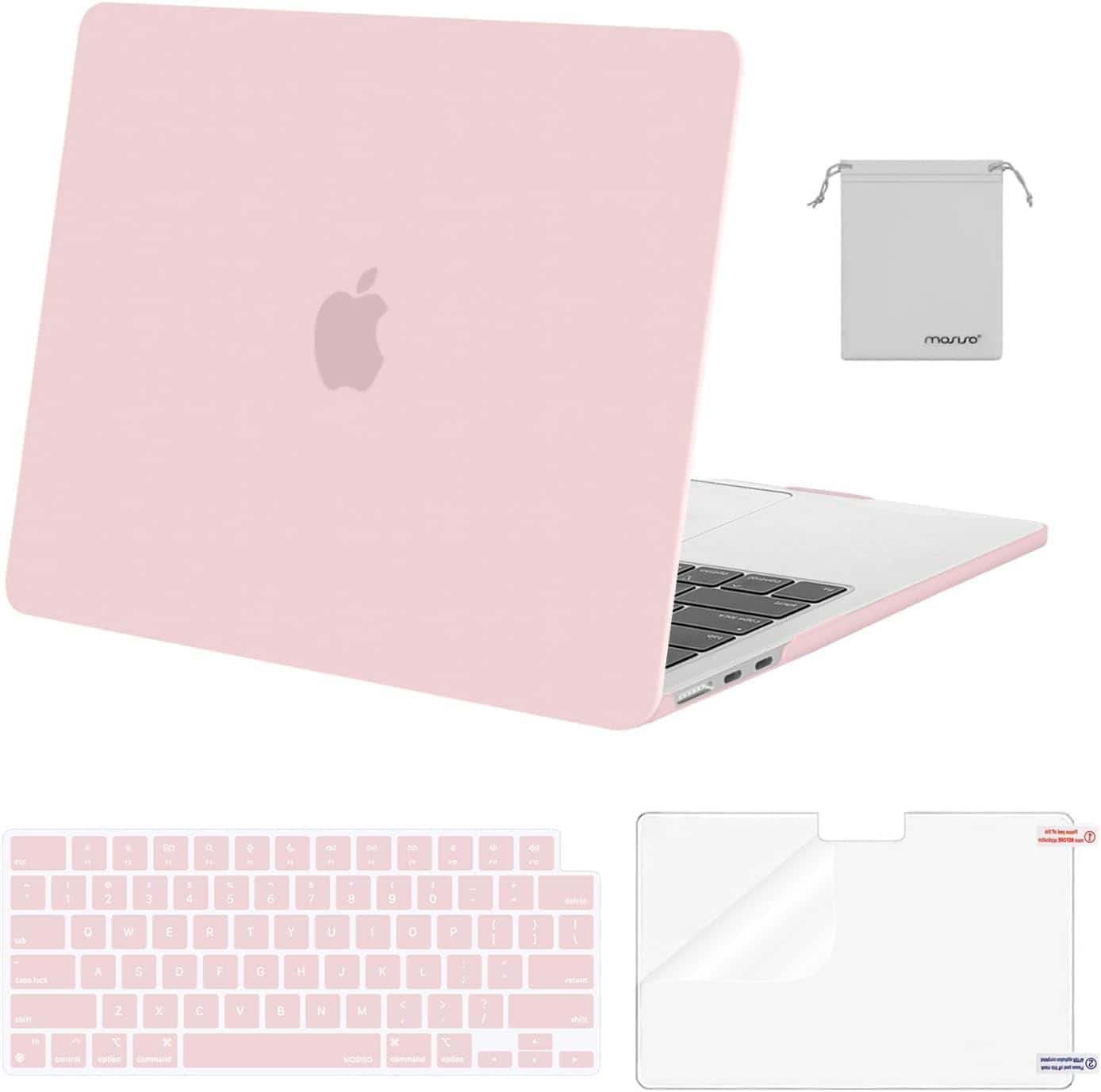 mosiso - Case for 13-inch MacBook Air M5 A3449 M4 A3240 M3 A3113 M2 A2681 with Keyboard Cover Screen Protector and Pouch - Baby Pink