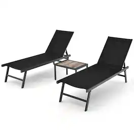 Boyel Living - 3 Pieces Patio Chaise Lounge Chair and Table Set for Poolside Yard- 405-in W x 750-in D x 240-in H - Black