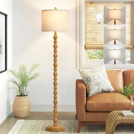 Front. Cozy Serene - Brown Floor Lamp Lamp Vintage adjustable Resin Farmhouse Living Room Bedroom Color Temperature Standing - Brown.