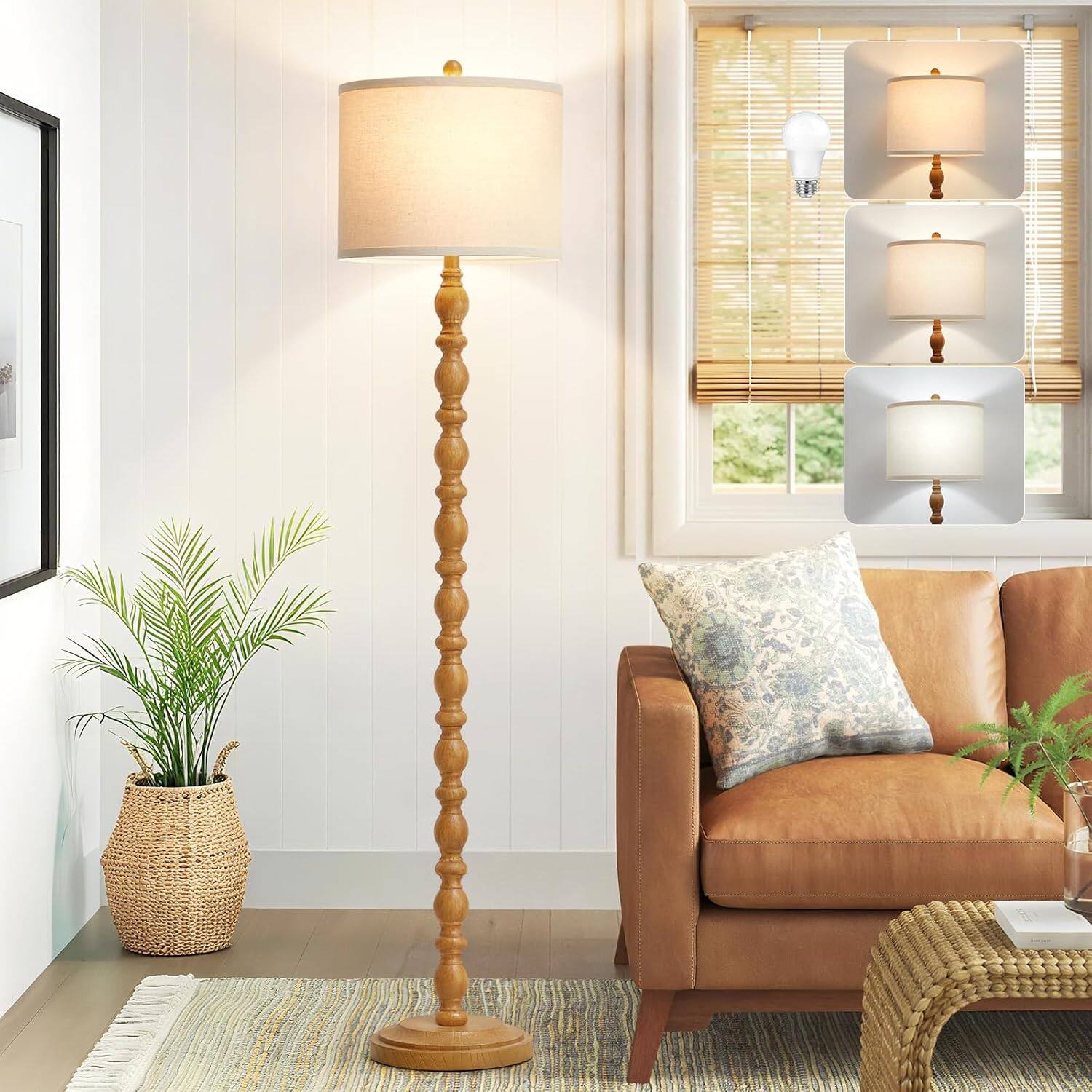 Front. Cozy Serene - Brown Floor Lamp Lamp Vintage adjustable Resin Farmhouse Living Room Bedroom Color Temperature Standing - Brown.