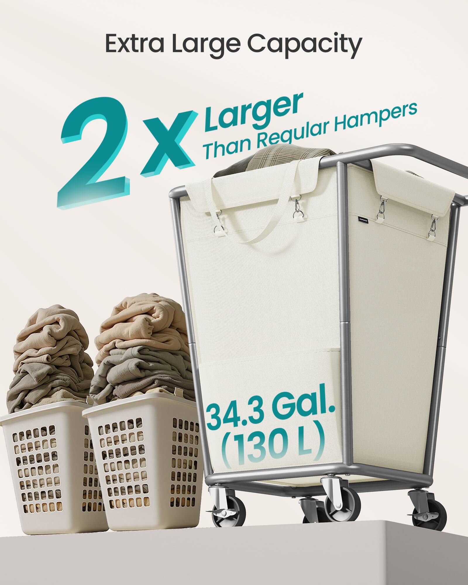 Extra Large Capacity  
2x Larger Than Regular Hampers  
34.3 Gal. (130 L)