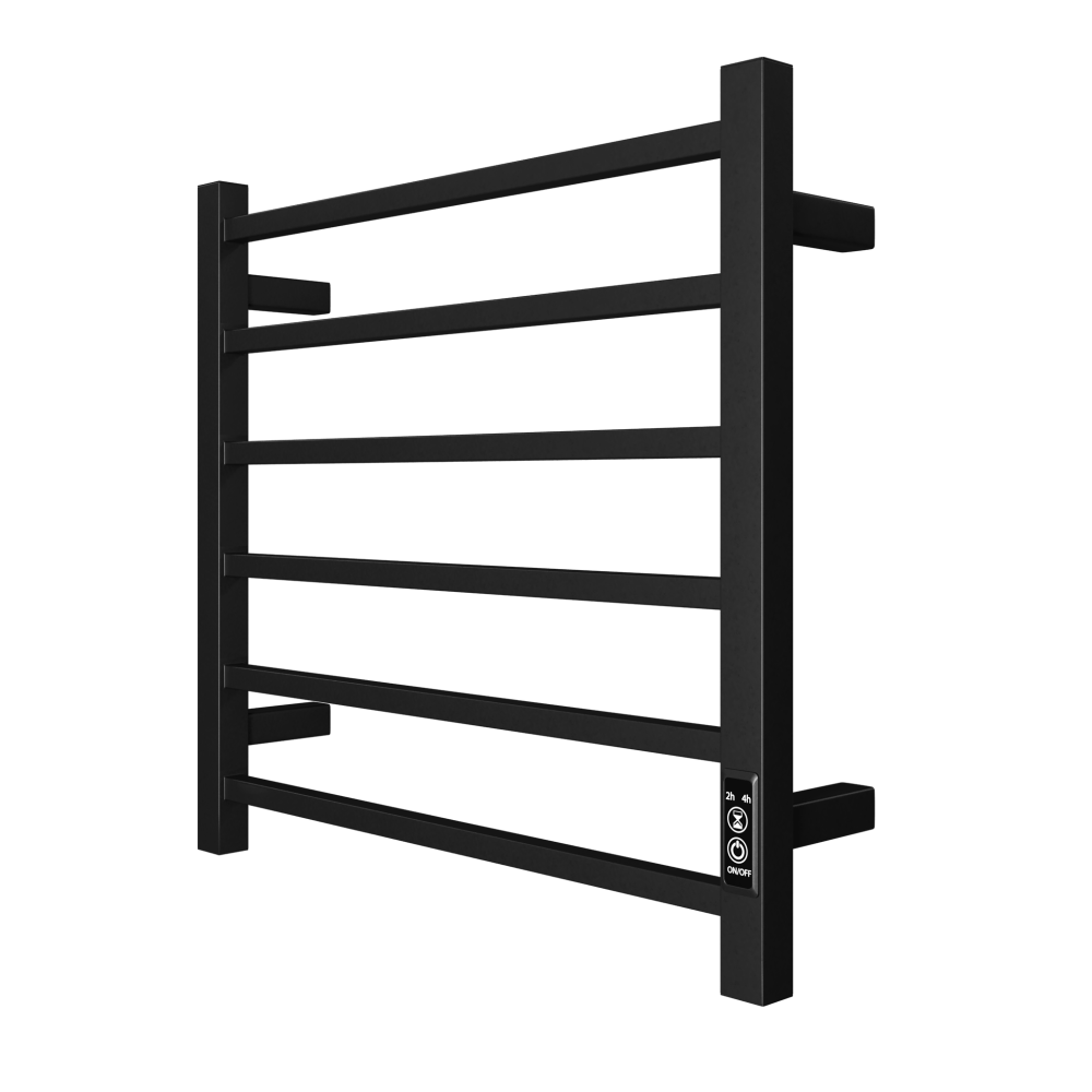 JUJABU - 6 Bar Wall Mount Electric Heated Towel Warmer Plug-in Timer Matt Black - Matte Black