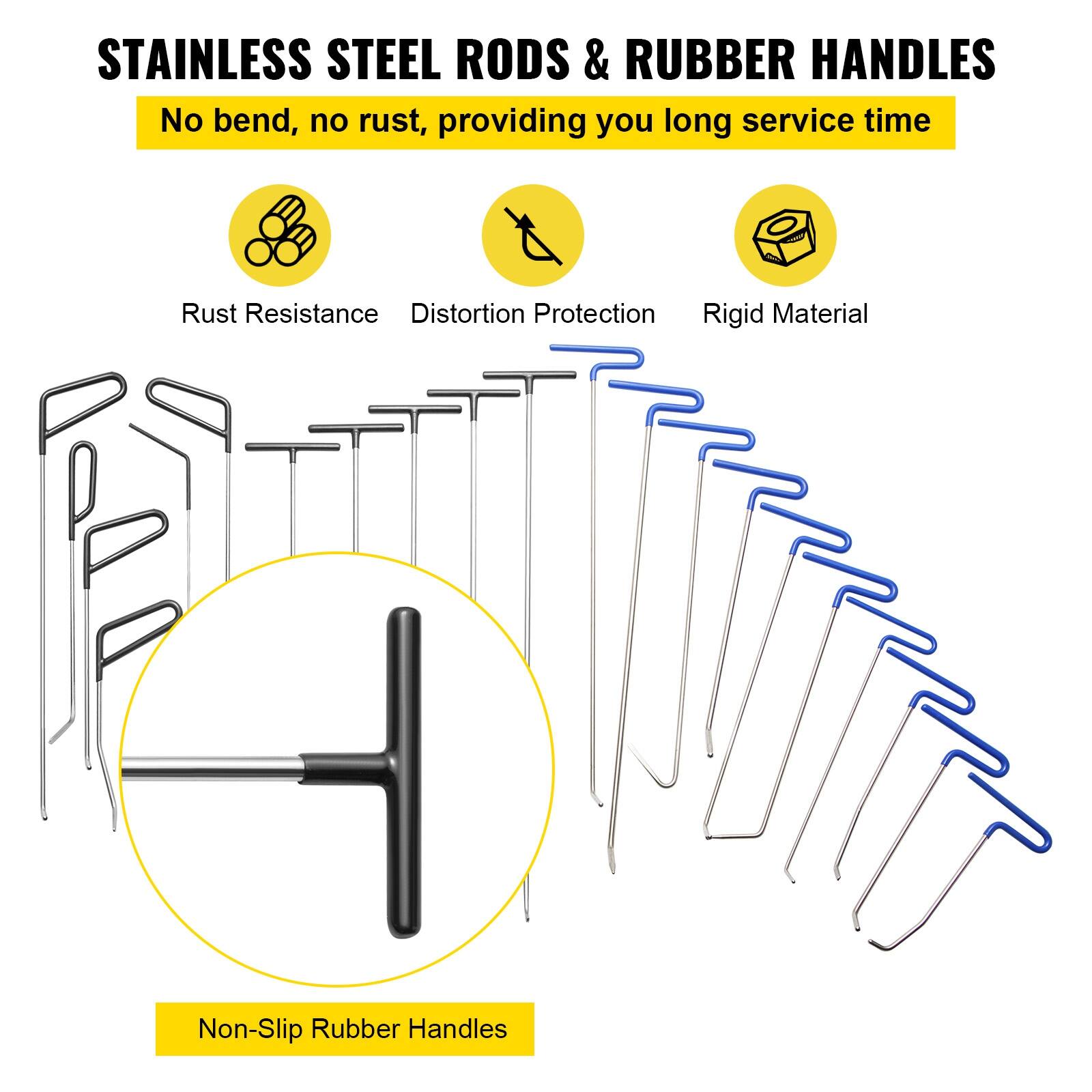 STAINLESS STEEL RODS & RUBBER HANDLES  
No bend, no rust, providing you long service time  

- Rust Resistance  
- Distortion Protection  
- Rigid Material  
- Non-Slip Rubber Handles