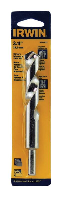 IRWIN  
5026021  
3/4" (19.0 mm) Tungsten Carbide Tip Rotary Masonry Drill Bit  
Broca Rotatoria De Taladro Para Masonería  
Foret Rotates A Maçonnerie  
Deep Spiral Flute  
Guaranteed Since 1885