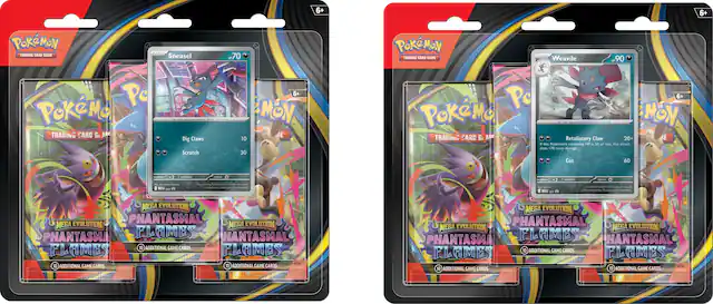 **Sneasel:**
- 6+ Pokémon Trading Card Game
- Sneasel -70
- Pokémon Trading Card Game
- Dig Claws 10
- Scratch 30
- MEGA EVOLUTION PHANTASMAL FLAMES
- 10 ADDITIONAL GAME CARDS
**Weavile:**
- 6+ Pokémon Trading Card Game
- Weavile -90
- Pokémon Trading Card Game
- Retaliatory Claw 20+
- Cut 60
- MEGA EVOLUTION PHANTASMAL FLAMES
- 10 ADDITIONAL GAME CARDS
**Additional Information:**
- 6+ Pokémon Trading Card Game
- MEGA EVOLUTION PHANTASMAL FLAMES
- 10 ADDITIONAL GAME CARDS