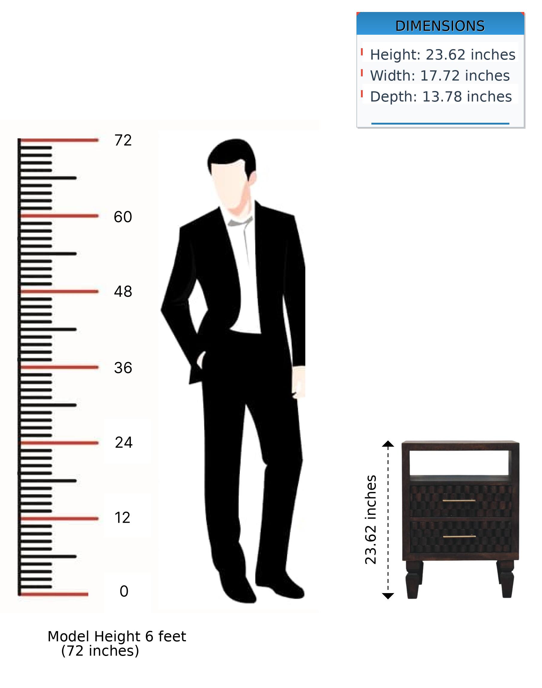 DIMENSIONS  
Height: 23.62 inches  
Width: 17.72 inches  
Depth: 13.78 inches  

Model Height 6 feet (72 inches)